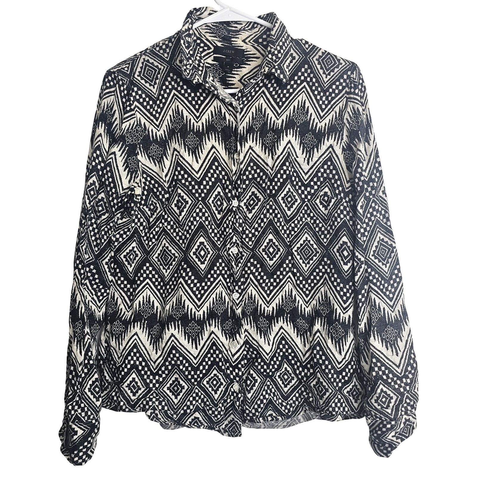 J.Crew J. Crew Women Diamond Ikat Linen Shirt 8 Southwestern Tribal Size M / US 6-8 / IT 42-44 - 2 Thumbnail