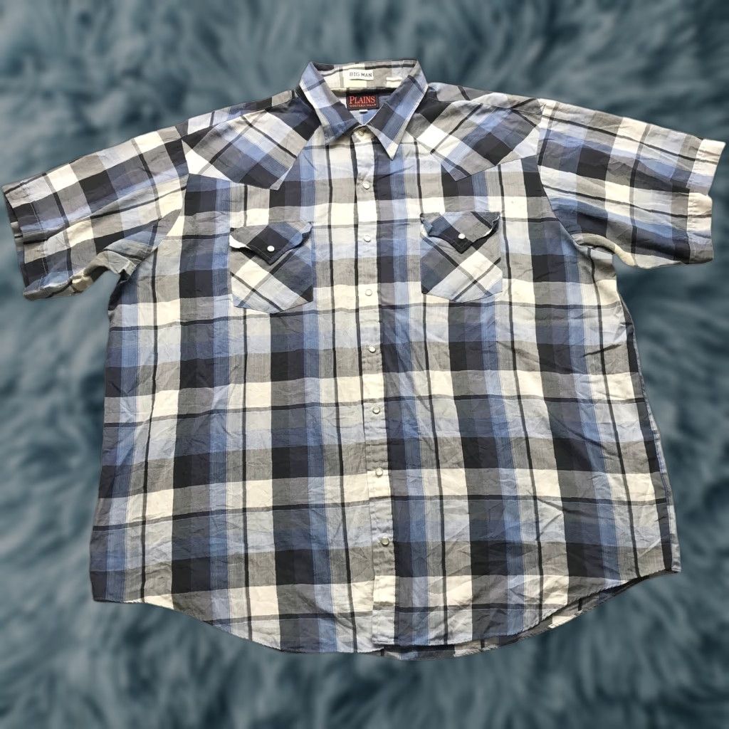 Vintage VINTAGE Plains Western Wear Big Man Button Up Plaid Pearl Snap Shirt Mens 2X Short Sleeve Black Check Logo Casual Mens Old School Size US XXL / EU 58 / 5 - 1 Thumbnail