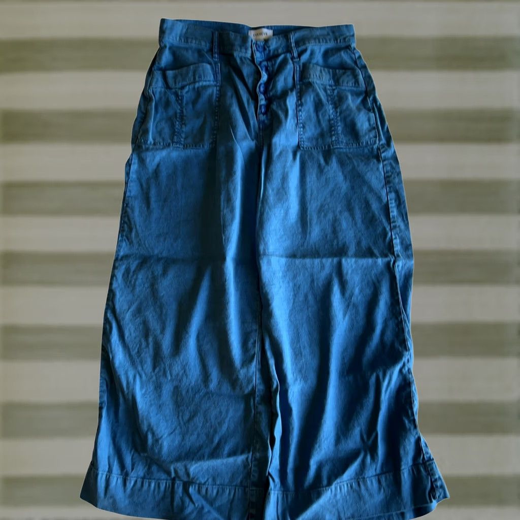 Denime Evereve Pants Womens 30 Blue Cropped Denim Relaxed Pockets Button Flat Front Size 30" / US 8 / IT 44 - 1 Thumbnail