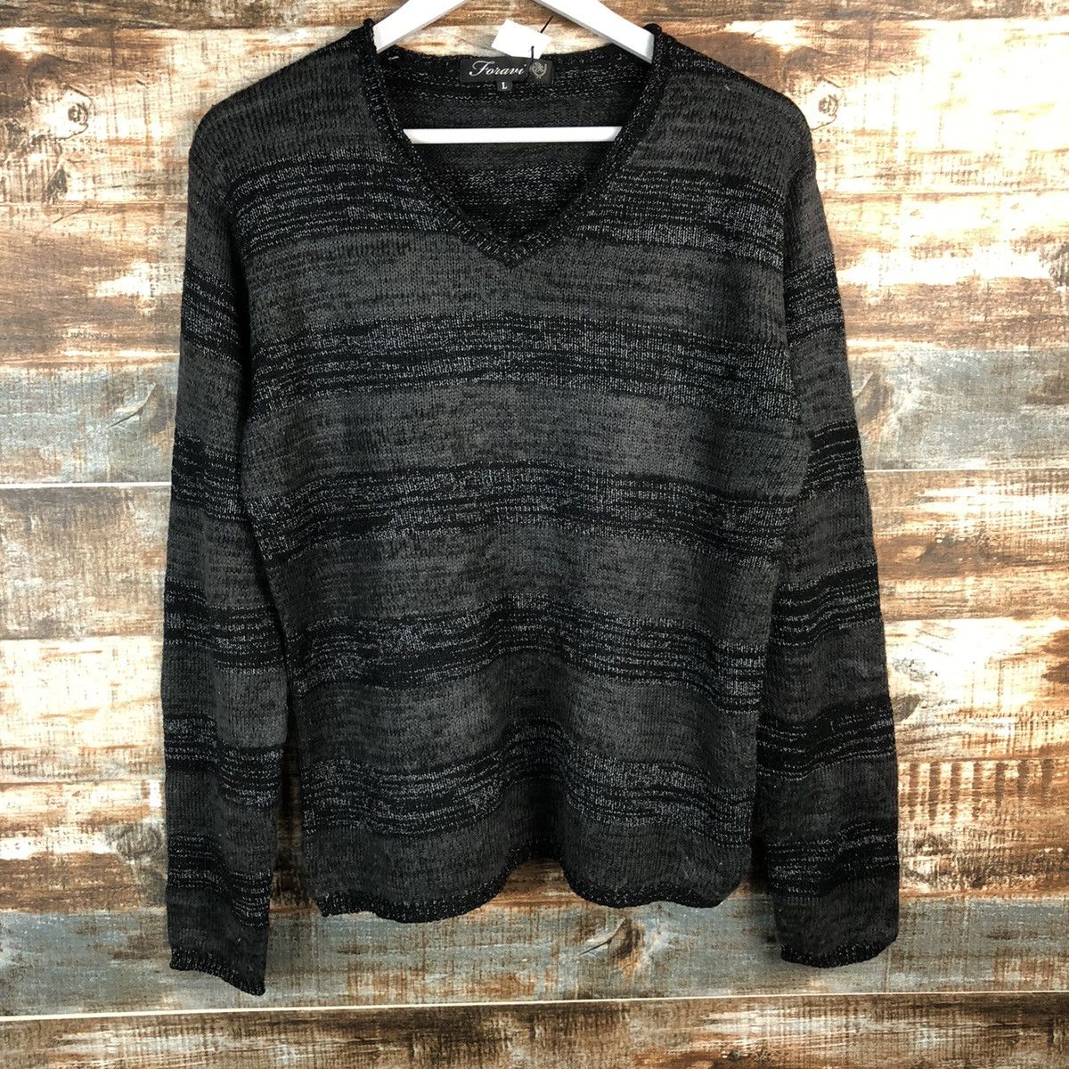 Homespun Knitwear × Japanese Brand Fonani Black vintage stripe Knitwear #A1789 Size US M / EU 48-50 / 2 - 3 Thumbnail