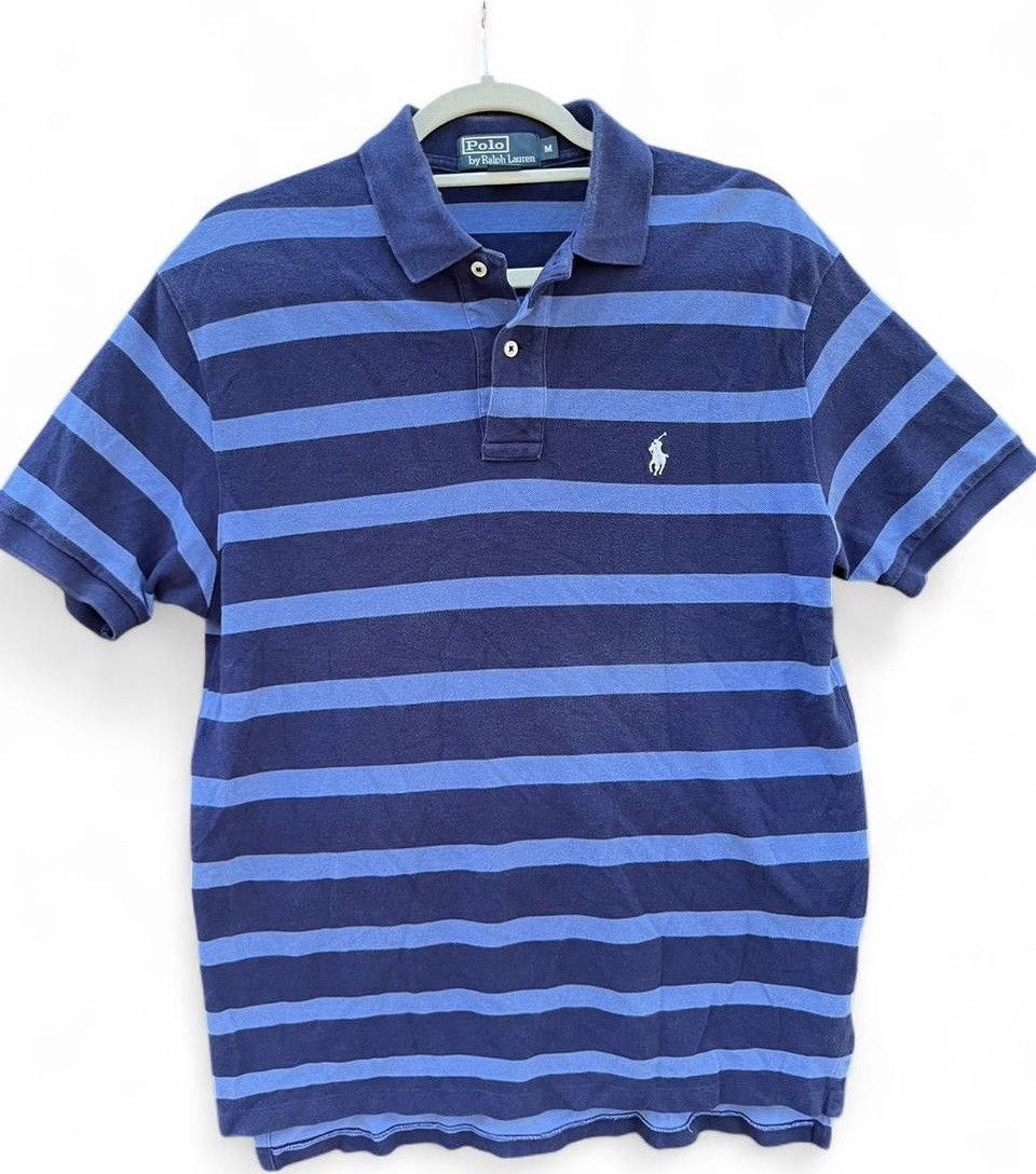 Polo Ralph Lauren Vintage Polo Ralph Lauren Striped Polo Shirt Blue Boxy Size US M / EU 48-50 / 2 - 1 Thumbnail