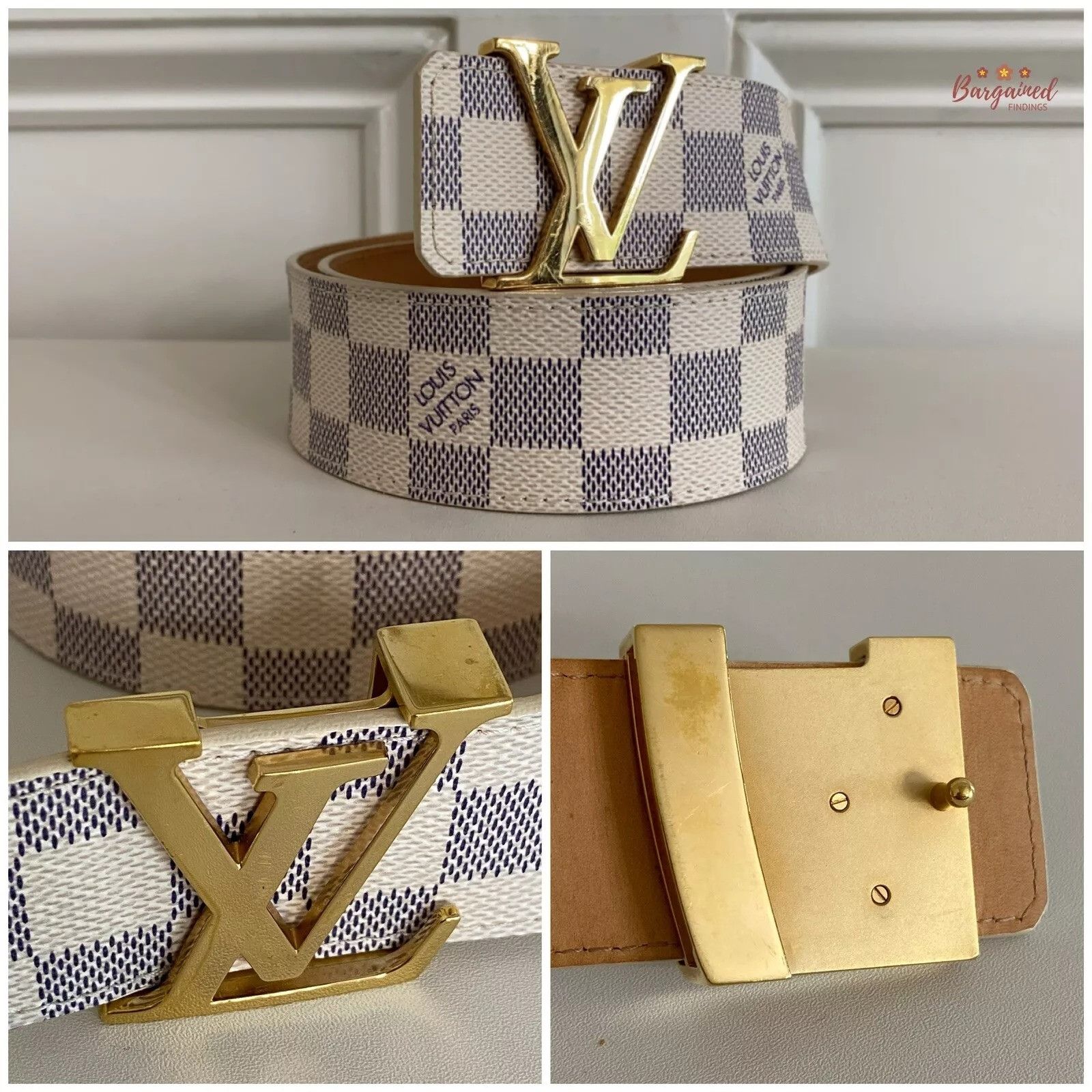 Louis Vuitton Louis Vuitton Damier Azur Leather Gold LV Initials Belt Grailed