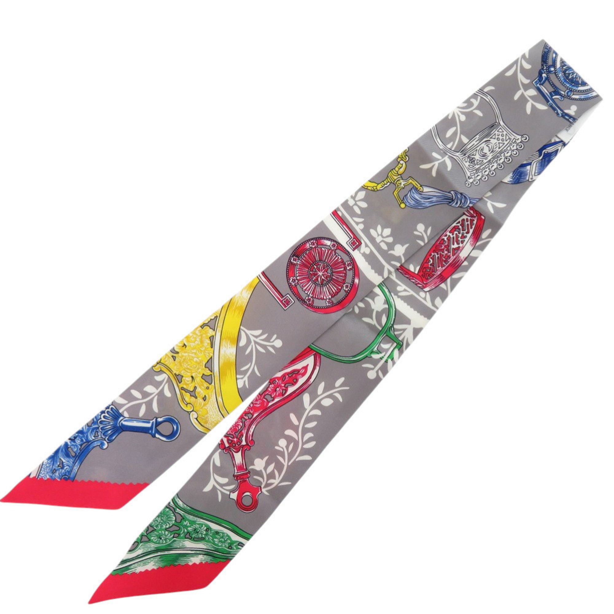 Hermes Hermès Twilly Stirrup Remix Silk Gris Asier Rouge Scarf Muffler 0187 HERMES Size ONE SIZE - 1 Thumbnail