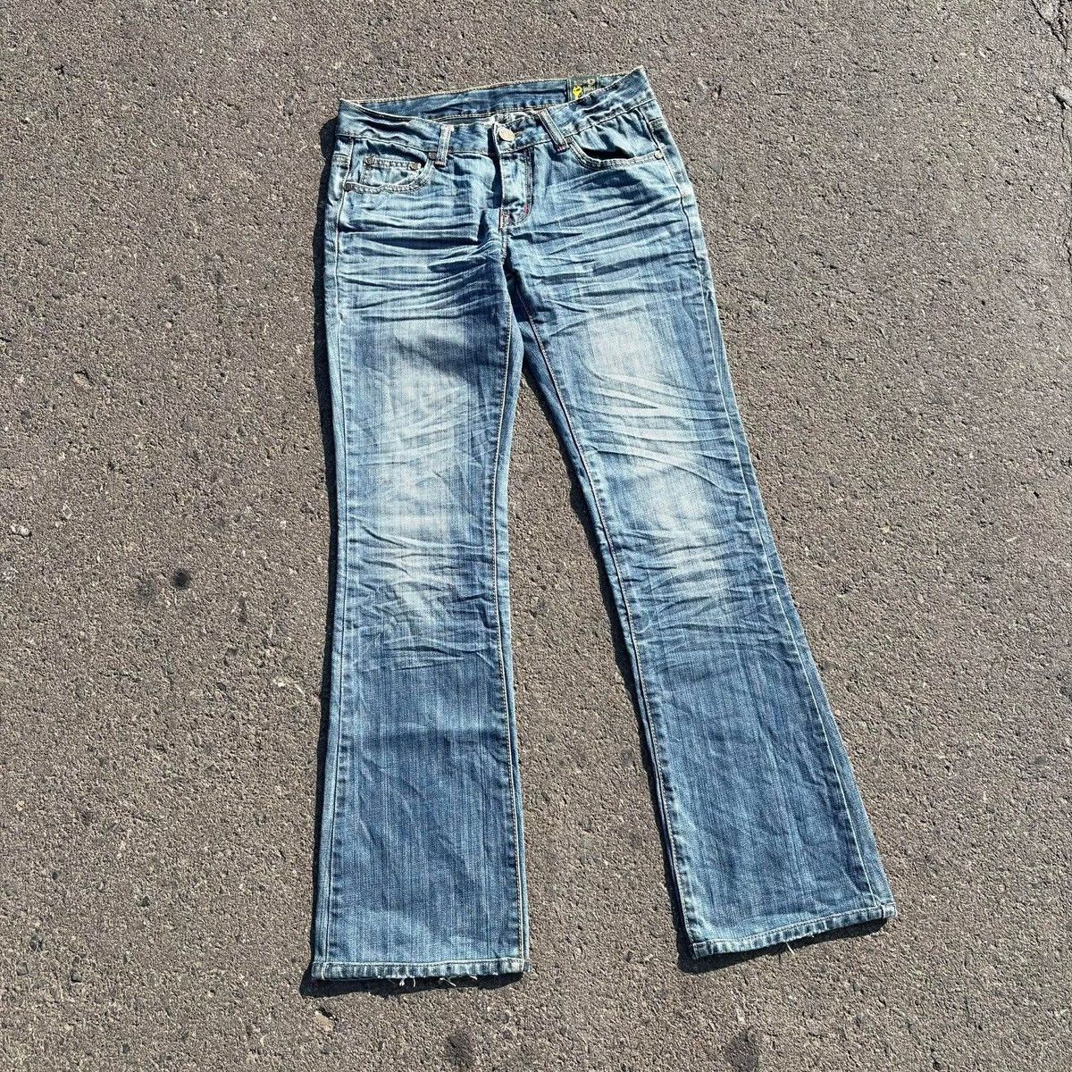 Japanese Brand ❌SOLD❌E+O Y2K Flare Jeans Back Embroidery Blue Denim Size 29" - 2 Thumbnail