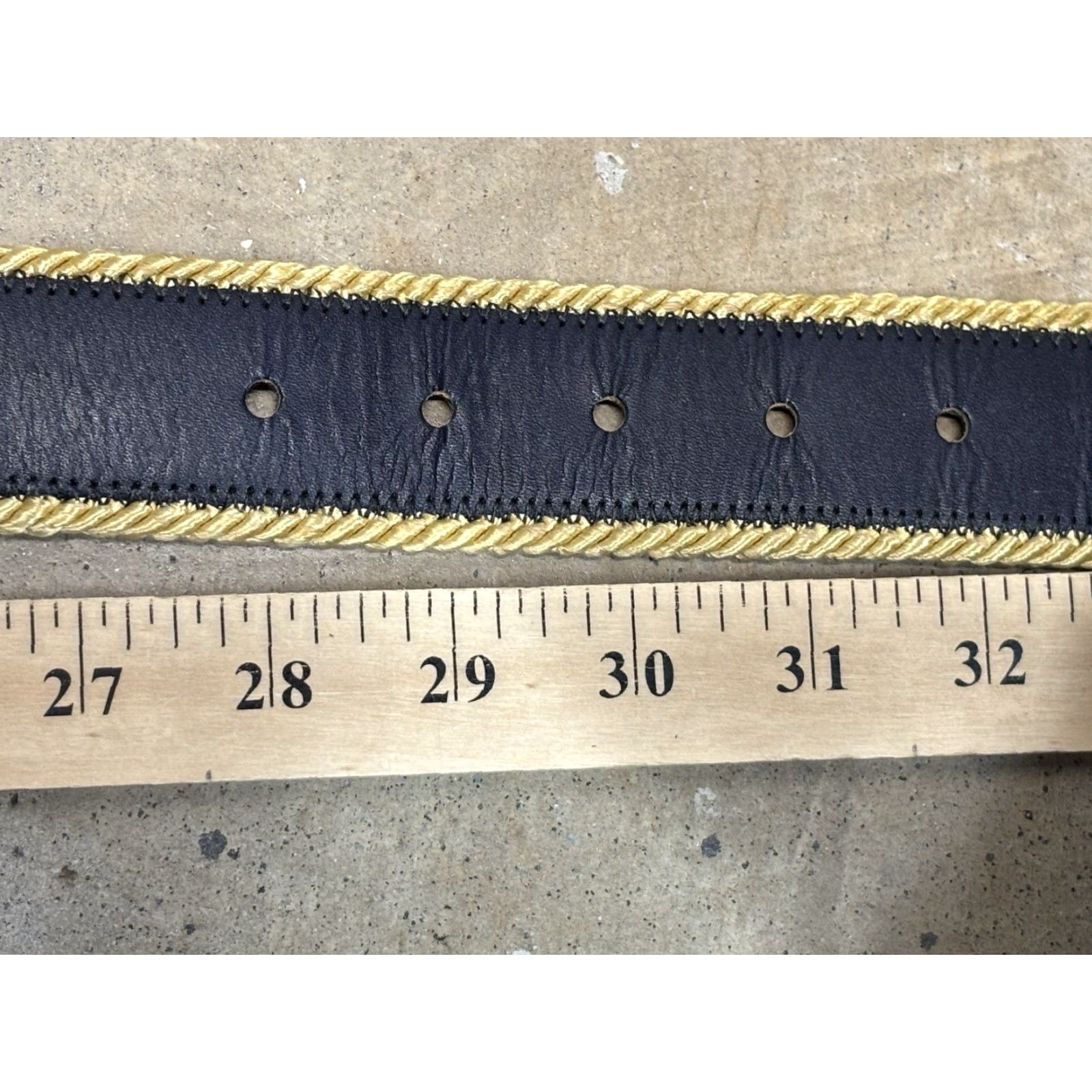 Vintage VINTAGE Joan & David Too Belt Navy Calfskin Leather Regular M 1.5” Gold Cord Trim Military 80s Womens Blue Size ONE SIZE - 8 Thumbnail
