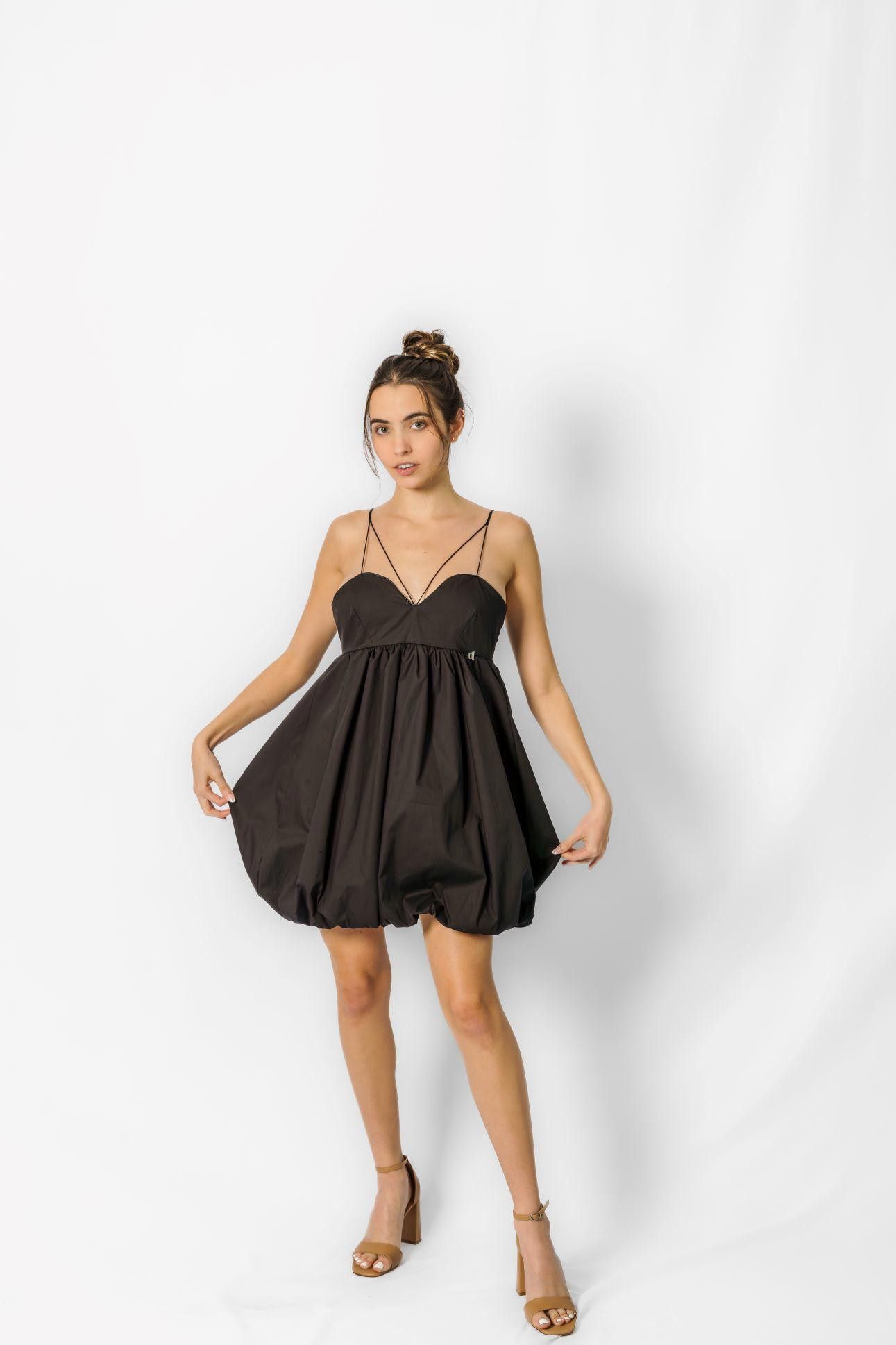 image of Imperial Minidress With Sweetheart Neckline And Puffed Skirt in Black, Women's (Size Small)