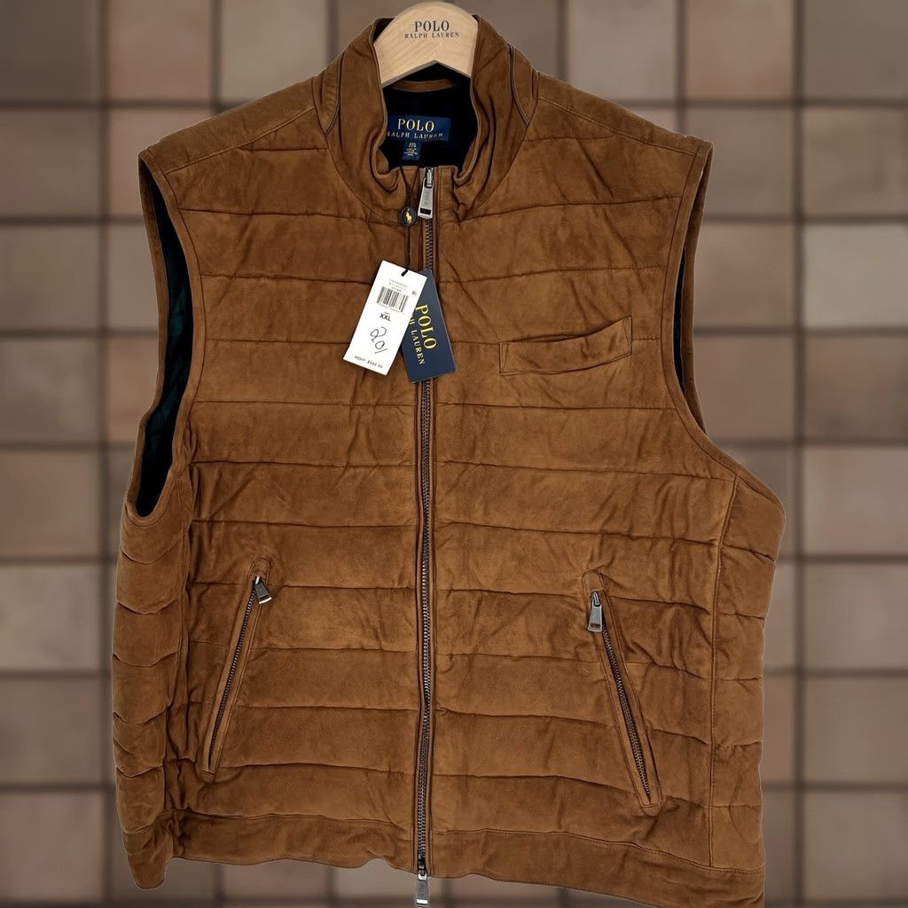 Polo Ralph Lauren VINTAGE Polo Ralph Lauren Vest 2XL Brown Quilted Suede Full Zip Pockets Stand-Up Collar Jacket/Coat Length Mid-Length Mens NWT 898 Size US XXL / EU 58 / 5 - 1 Thumbnail