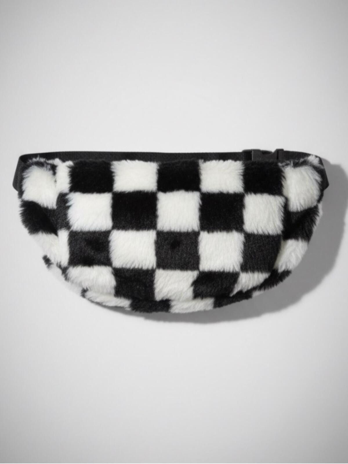 Other Faux Fur Checkerboard Crossbody Belt Bag - Black & White Size ONE SIZE - 1 Thumbnail
