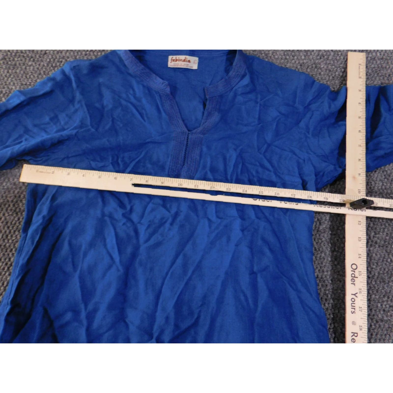 Vintage Fabindia Tunic Blouse Womens L Blue Cotton V-Neck Boho Ethnic Shirt Top Regular Fit Size L / US 10 / IT 46 - 4 Thumbnail
