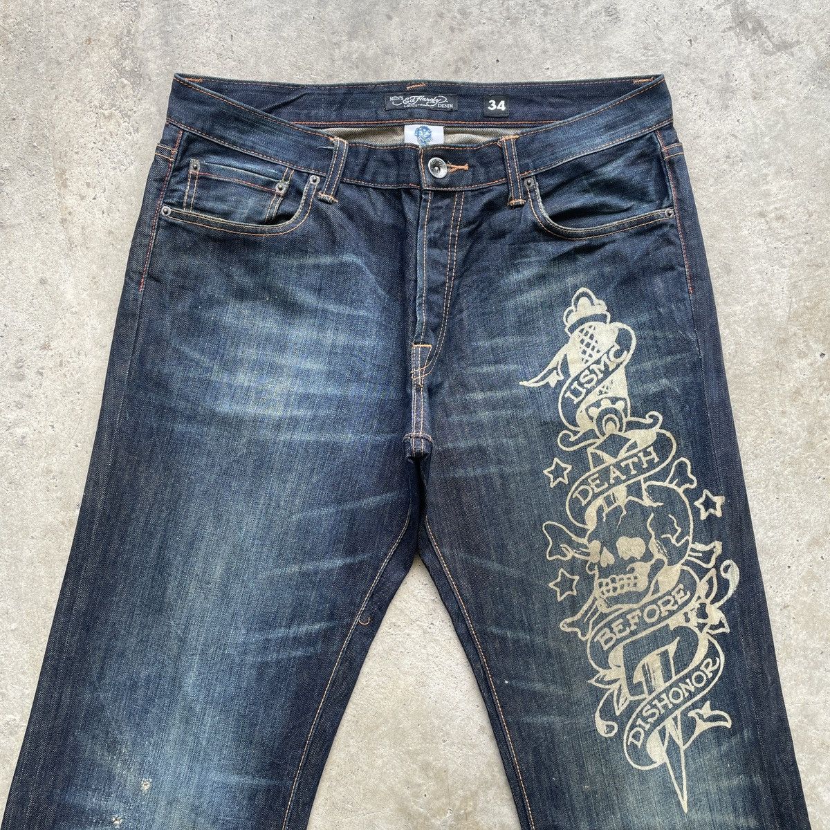 Christian Audigier Vintage Ed Hardy BAGGY “Death Before Dishonor” Jeans Pants Size US 36 / EU 52 - 4 Thumbnail