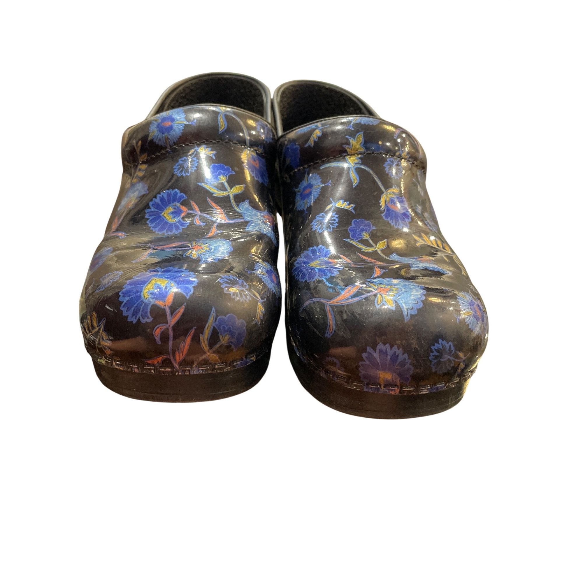Dansko Dansko wms black blue floral leather nursing mules clogs sz Size US 7.5 / IT 37.5 - 12 Thumbnail