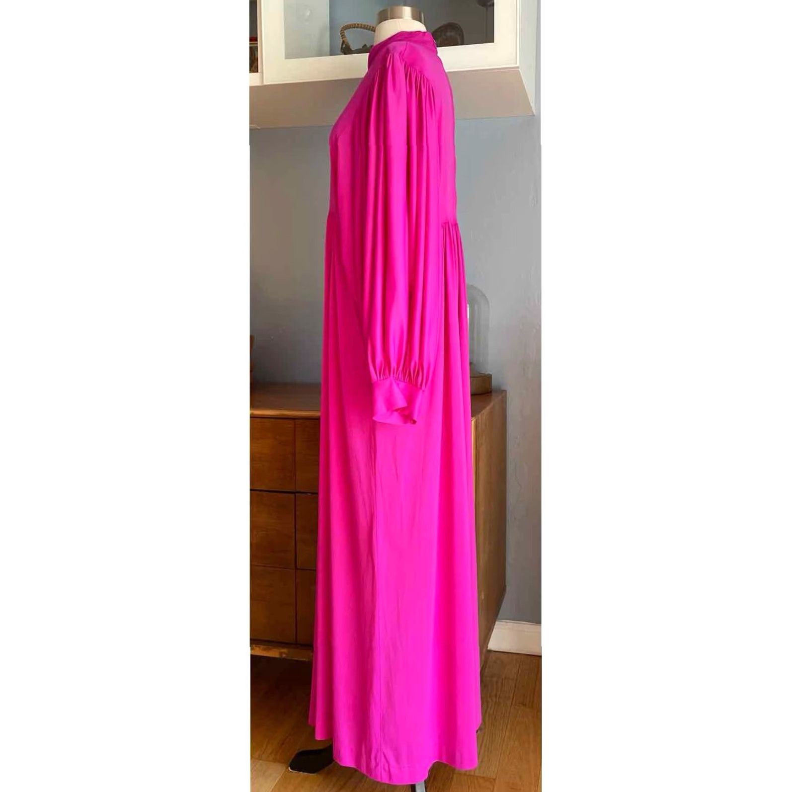 Vintage VTG Montgomery Ward Pink Maxi Dress Boho Retro House Dress M/L 70s Bohemian Nylon 55” Back Zipper Mens? (no) Size M / US 6-8 / IT 42-44 - 4 Thumbnail
