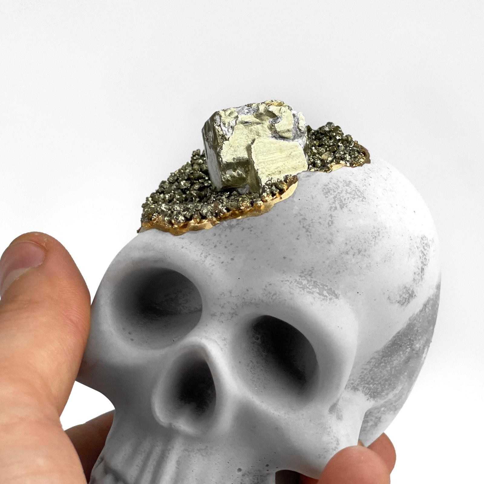 Other Pyrite Crystal Skull | Handmade Concrete Geode Decor Size ONE SIZE - 8 Thumbnail