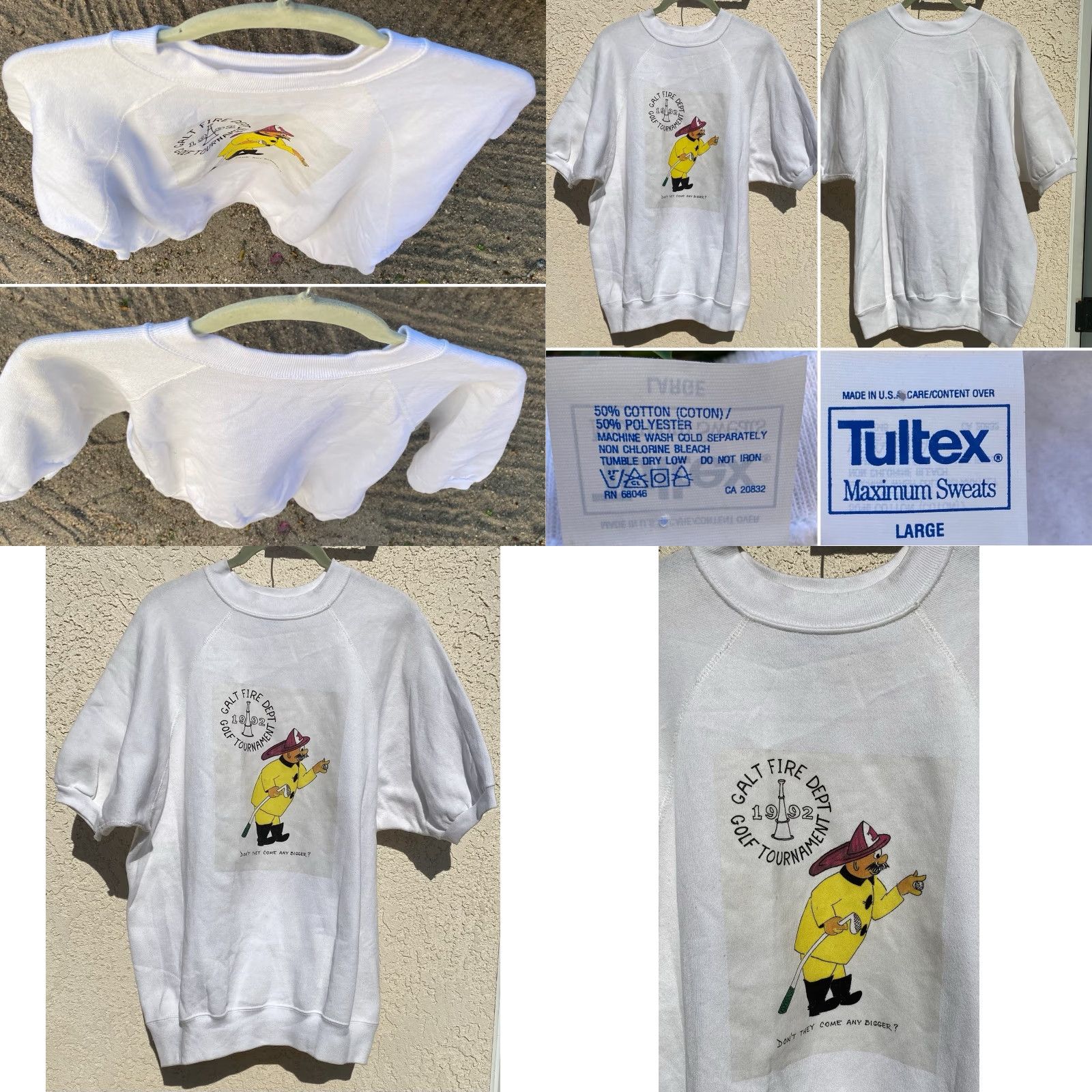 Tultex Vtg Galt Fire Dept Golf Tournament 1992 Raglan Sweatshirt Short Sleeve Tultex White L Mens Size US L / EU 52-54 / 3 - 8 Thumbnail