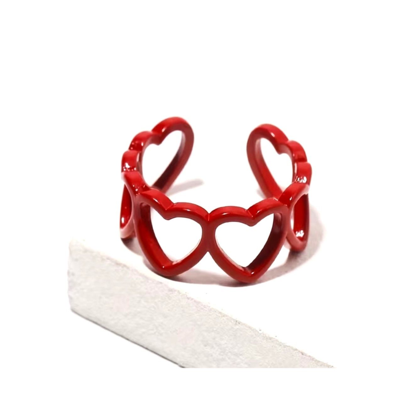 Other Vintage Inspired Hollow Heart Shaped Adjustable Ring Red Size ONE SIZE - 5 Thumbnail