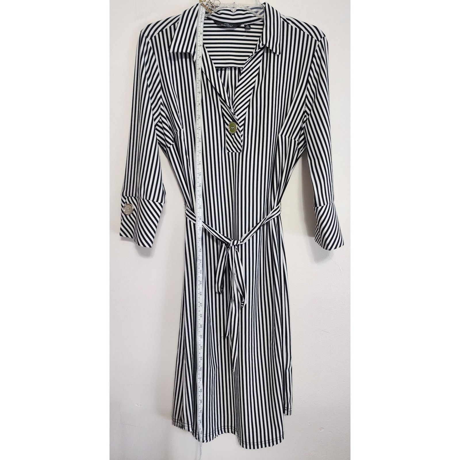 Other Mlle Gabrielle Black White Stripe Belted Shirt Dress Large Size L / US 10 / IT 46 - 3 Thumbnail