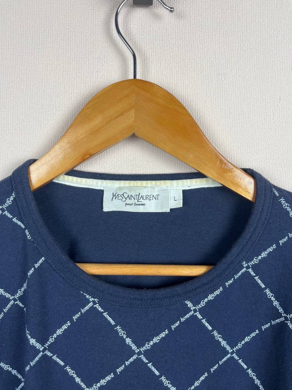 Yves Saint Laurent Yves Saint Laurent Men's Argyle Logo Navy Crew Neck T-Shirt Size US L / EU 52-54 / 3 - 2 Thumbnail