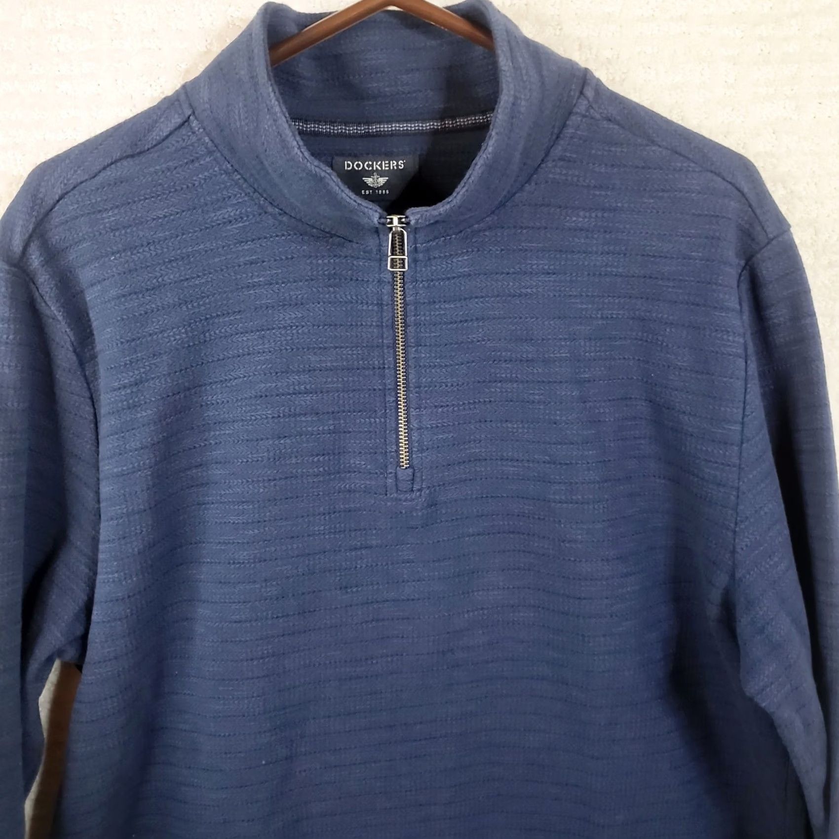 Dockers DOCKERS Men's Blue Herringbone Knit Sweater Pullover Mock Neck 1/4 Zip L Size US L / EU 52-54 / 3 - 2 Thumbnail