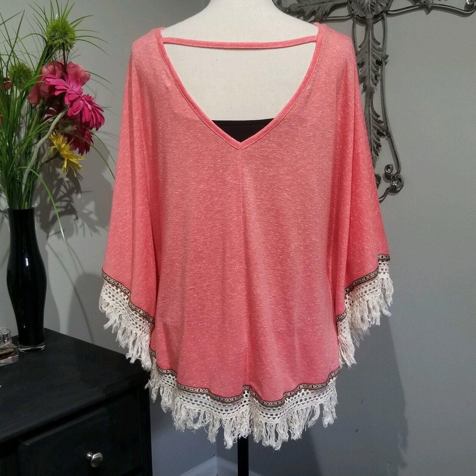 Designer Red Camel Top Size Medium Pink With Fringe Native Dolman Size M / US 6-8 / IT 42-44 - 2 Thumbnail