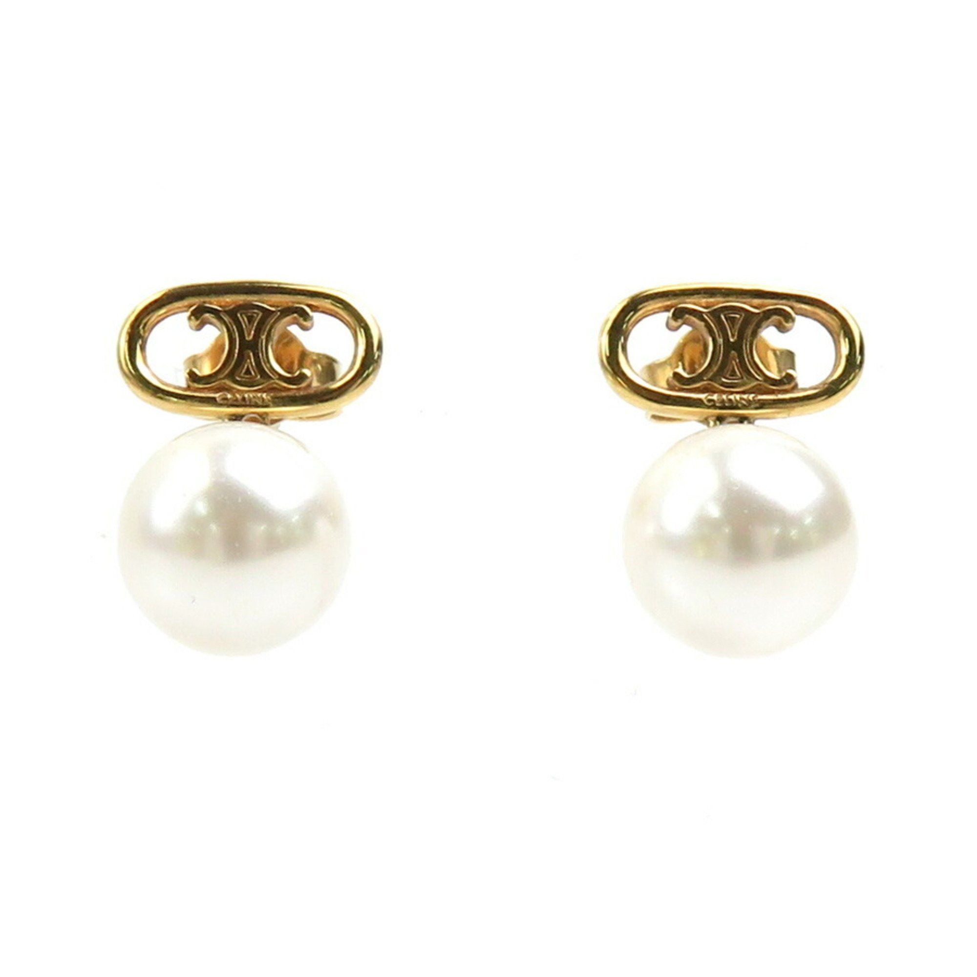 Celine CELINE Earrings Metal Faux Pearl Gold x White Women's r10476j Size ONE SIZE - 1 Thumbnail