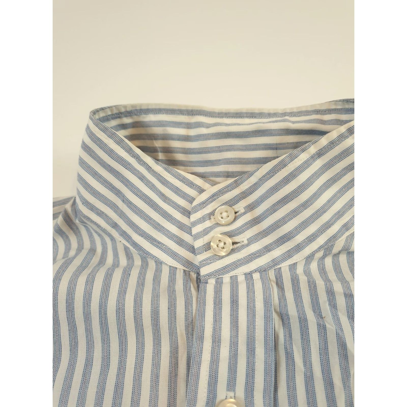 Vintage VINTAGE Essex Shirt Mens 40 Blue White Stripe Detachable Club Collar Dress 80s Size 40R - 6 Thumbnail