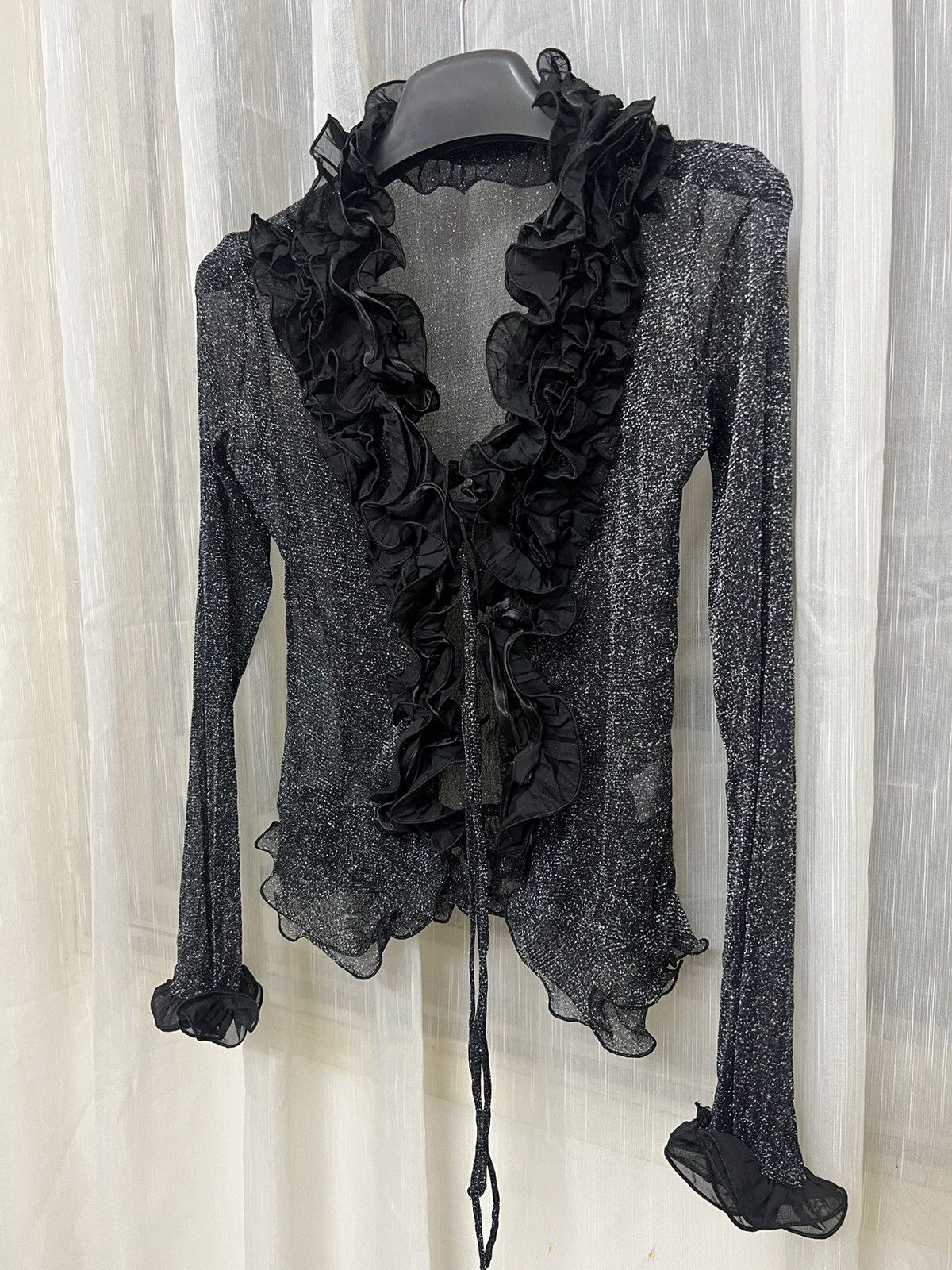 Japanese Brand Y2k Glitter rose ruffle blouse 🥀 Size ONE SIZE - 6 Thumbnail