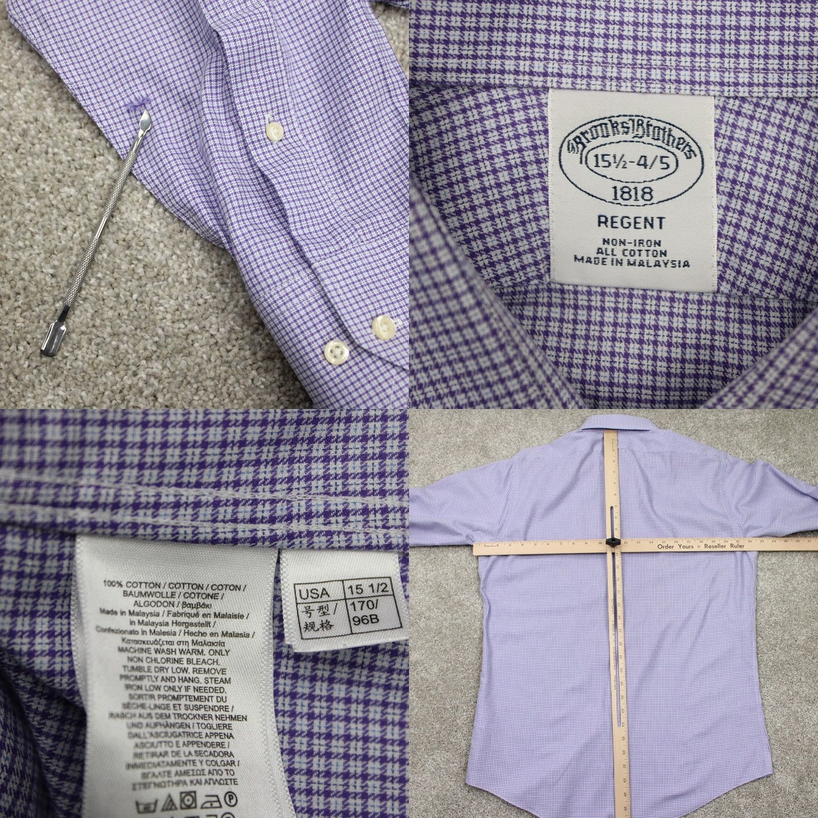 Brooks Brothers Brooks Brothers Regent Dress Shirt Mens 15 1/2 Purple Non-Iron Cotton L/S Button-Down Collared Size 42R - 8 Thumbnail