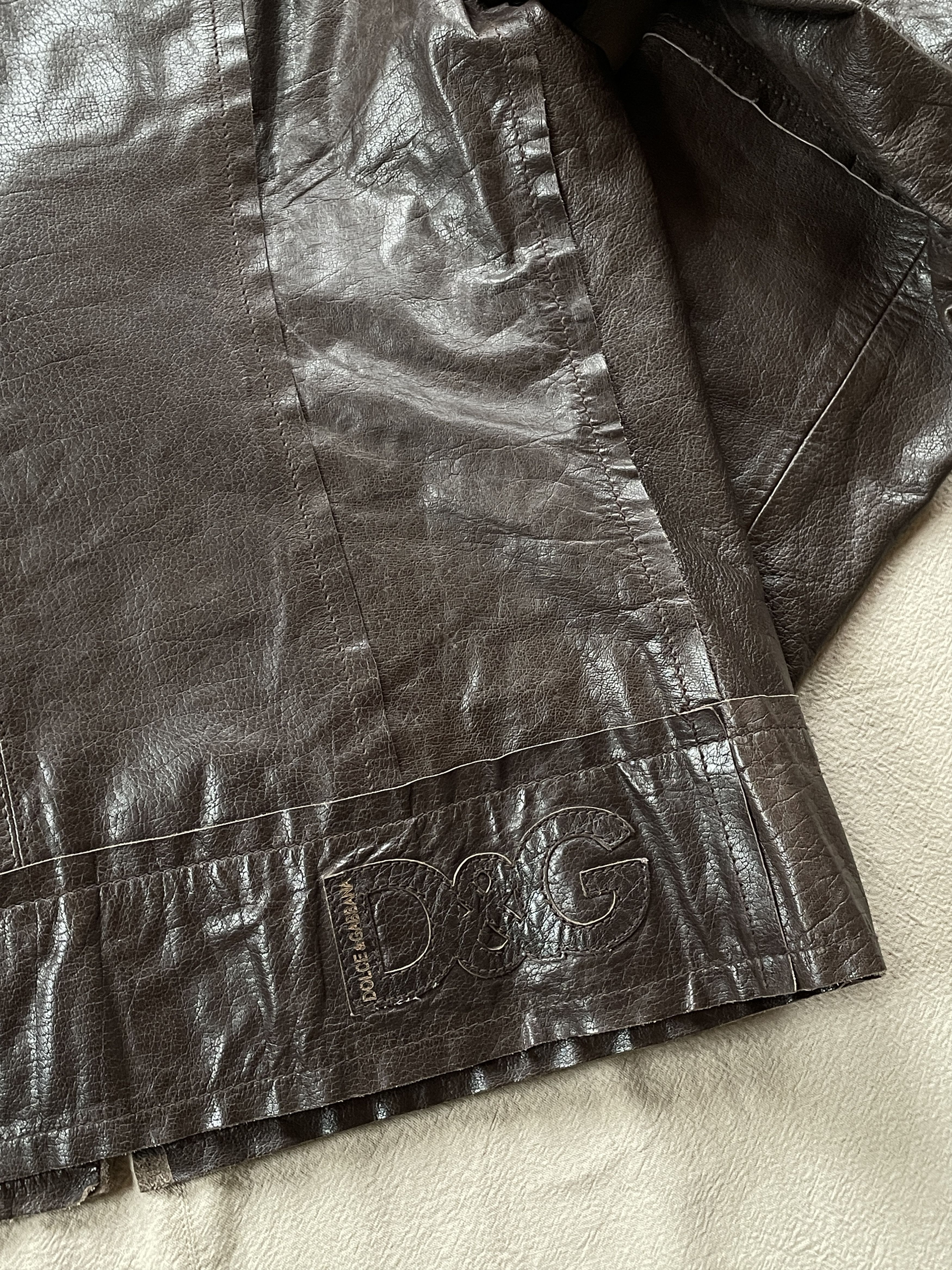Dolce & Gabbana Y2K D&G Brown Leather Jacket Size XL / US 12-14 / IT 48-50 - 9 Thumbnail
