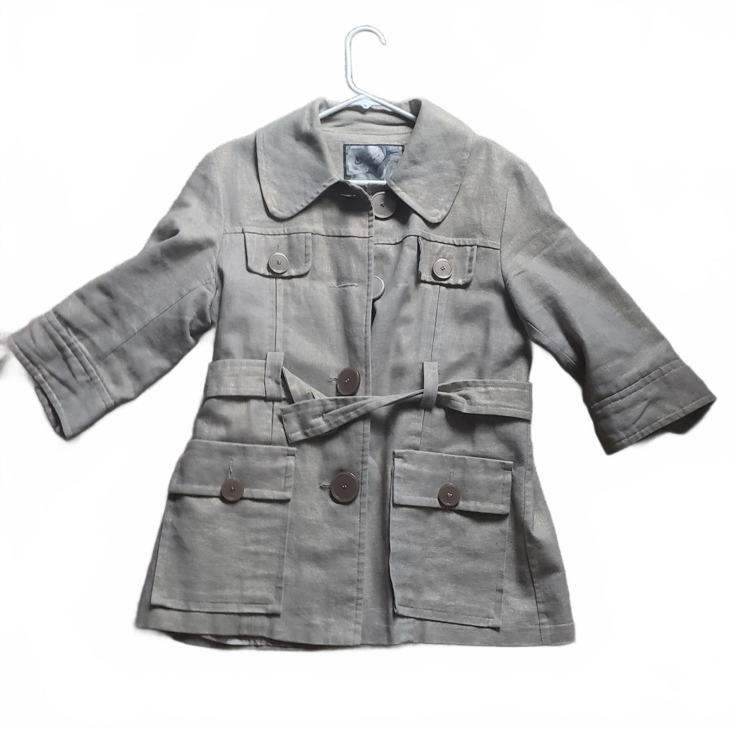 Designer Kensie Women's Stylish Beige Linen Jacket Trench Style Coat Size L / US 10 / IT 46 - 1 Thumbnail