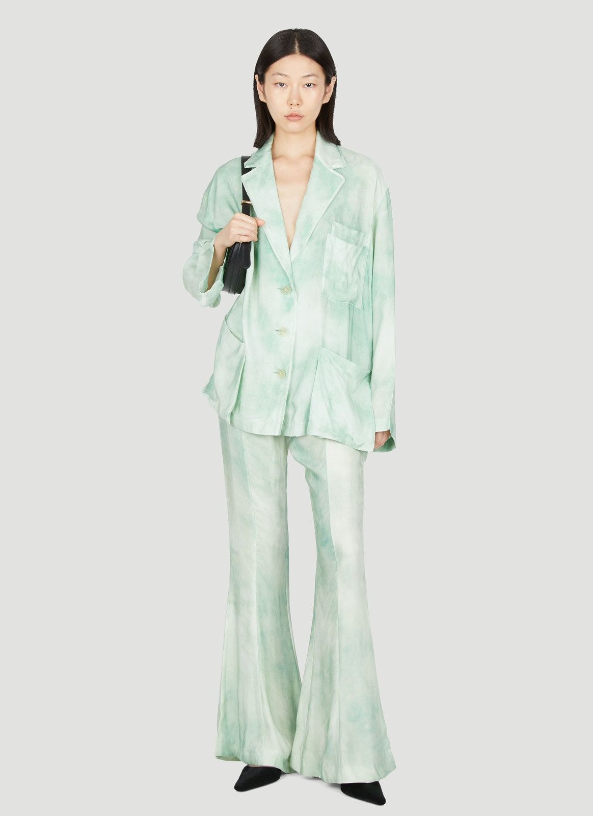 Acne Studios Green Dye Silky Cupro Flare Trouser Size 27" / US 4 / IT 40 - 1 Thumbnail