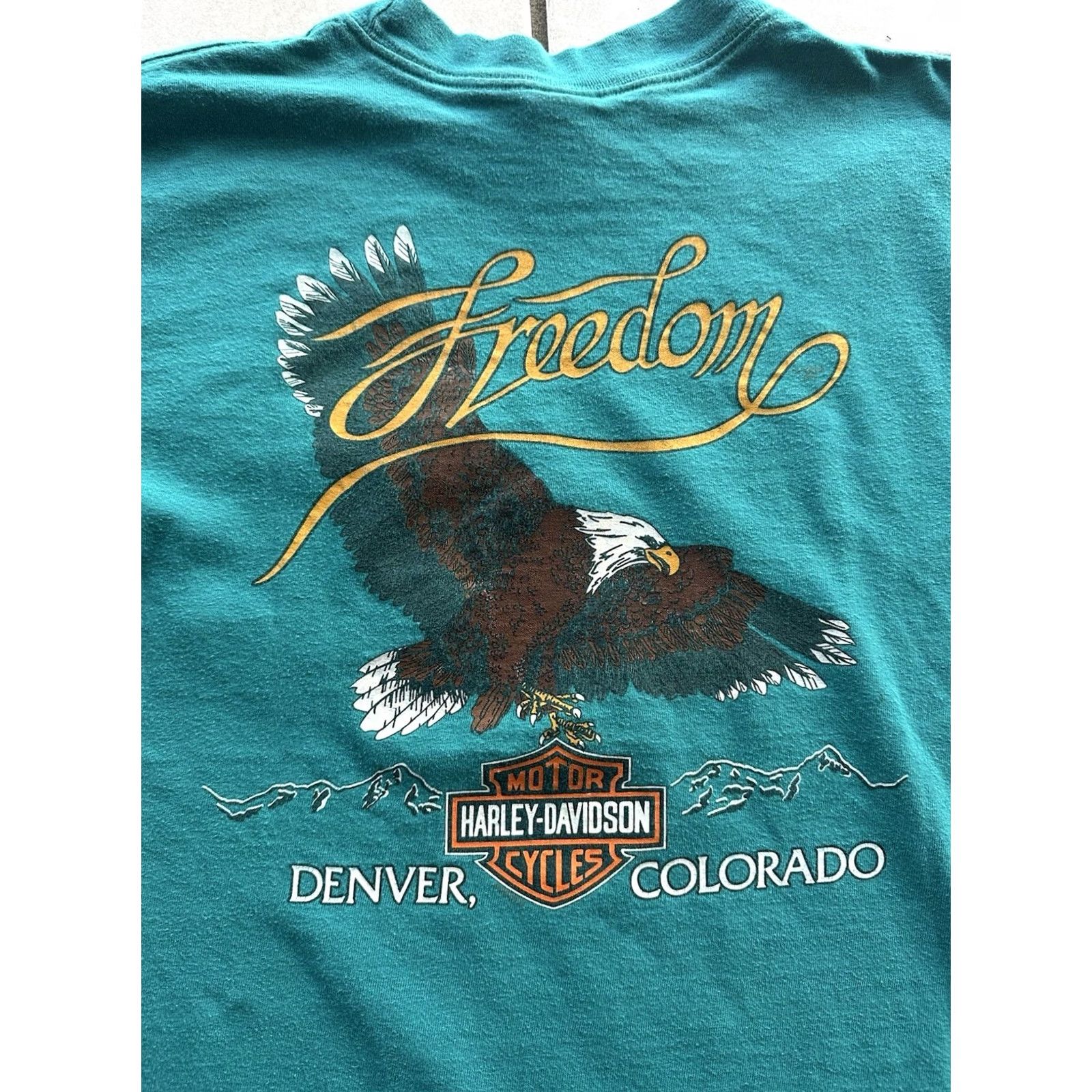 Harley Davidson VINTAGE Harley-Davidson Las Vegas T Shirt Tee Freedom Eagle USA Sz Med RARE Mens Teal 90s Biker Motorcycle Pocket Tee Size US M / EU 48-50 / 2 - 3 Thumbnail