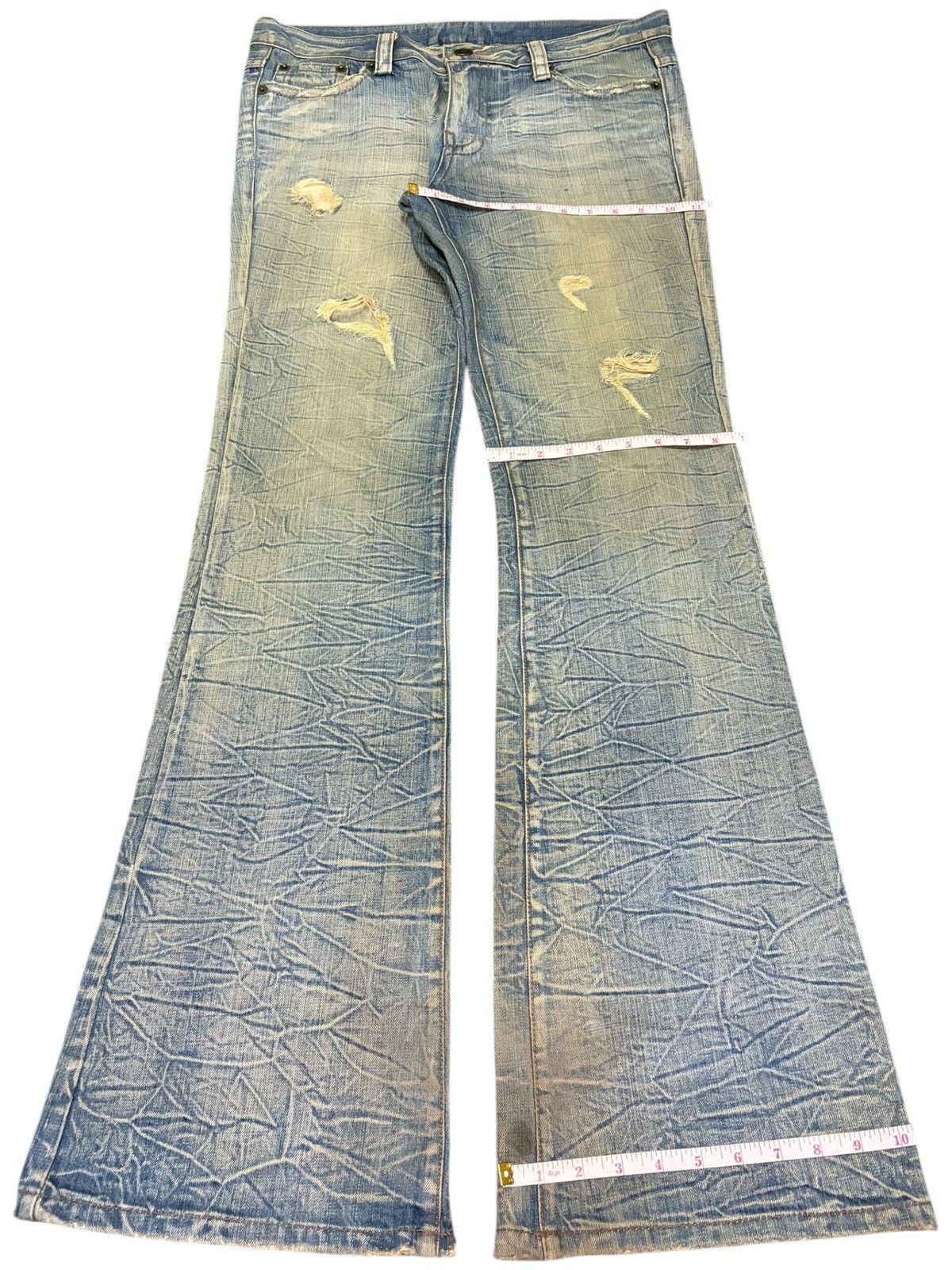 If Six Was Nine Vintage Japanese Brand Rusty Wash Distress Flare Jeans Size 35" - 8 Thumbnail