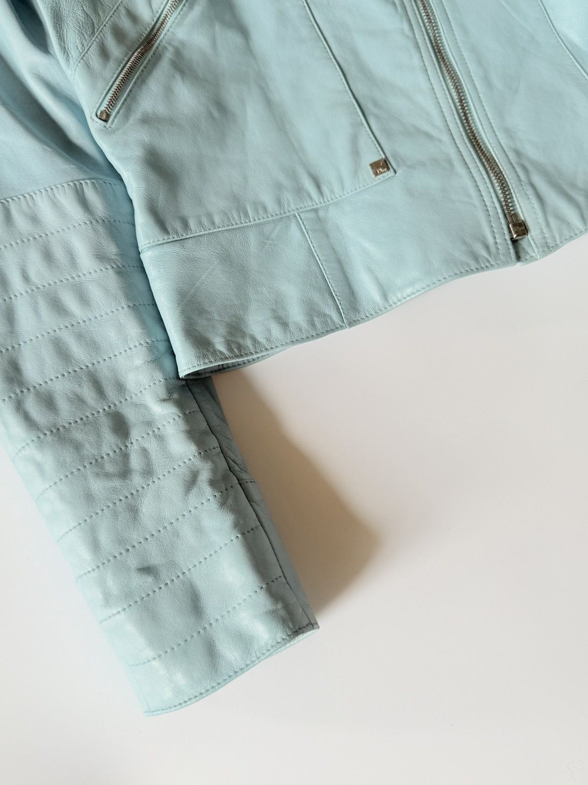 Dior Christian Dior John Galliano S/S 2004 Turquoise Biker Jacket Size XS / US 0-2 / IT 36-38 - 10 Thumbnail