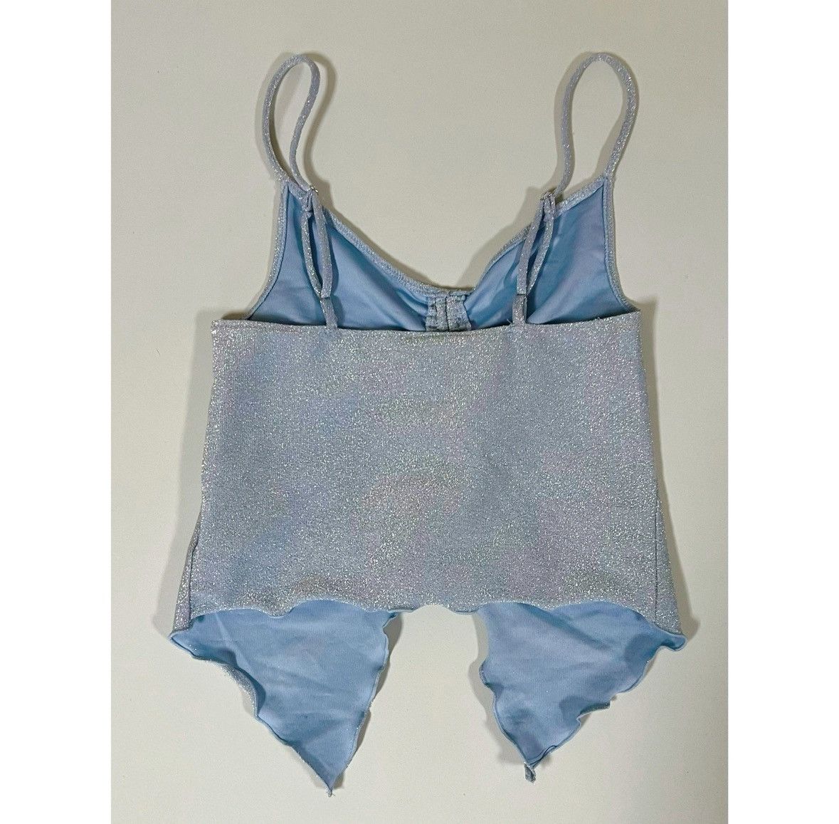 Vintage Light Blue Pastel Glitter Ruched Tie-Front Top Shirt XS 🩵 Size XS / US 0-2 / IT 36-38 - 6 Thumbnail