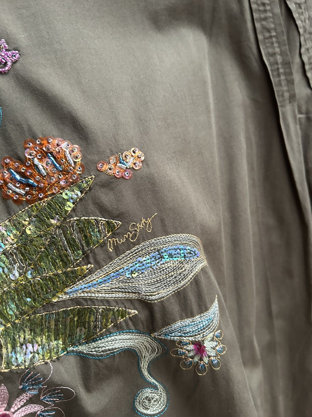 Miss Sixty Y2K Miss Sixty Embroidered Beaded Floral Skirt Olive Boho Size 27" / US 4 / IT 40 - 6 Thumbnail
