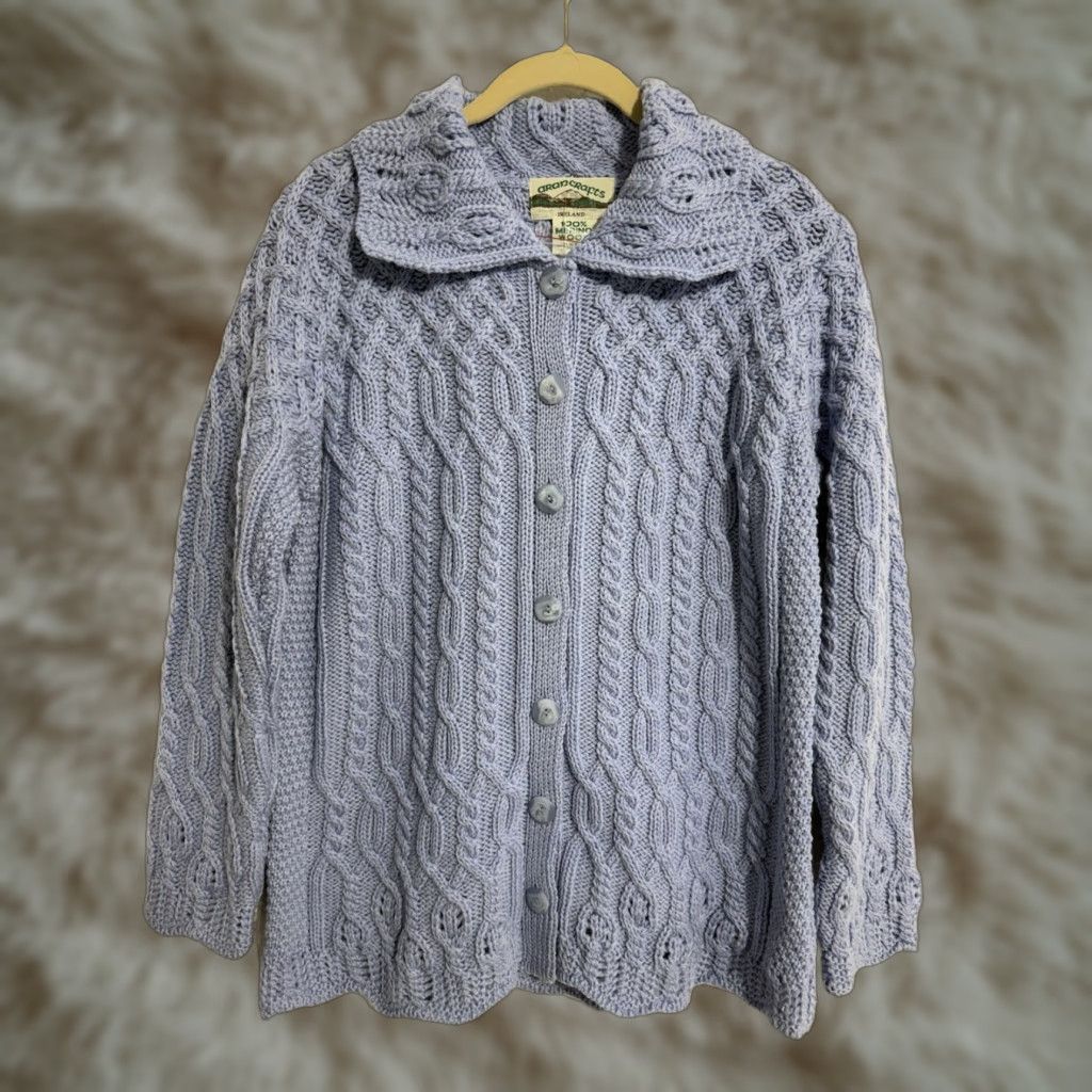 Vintage Aran Crafts Ireland Fisherman's Sweater Cardigan Blue Women Sz S Merino Pockets Size S / US 4 / IT 40 - 1 Thumbnail