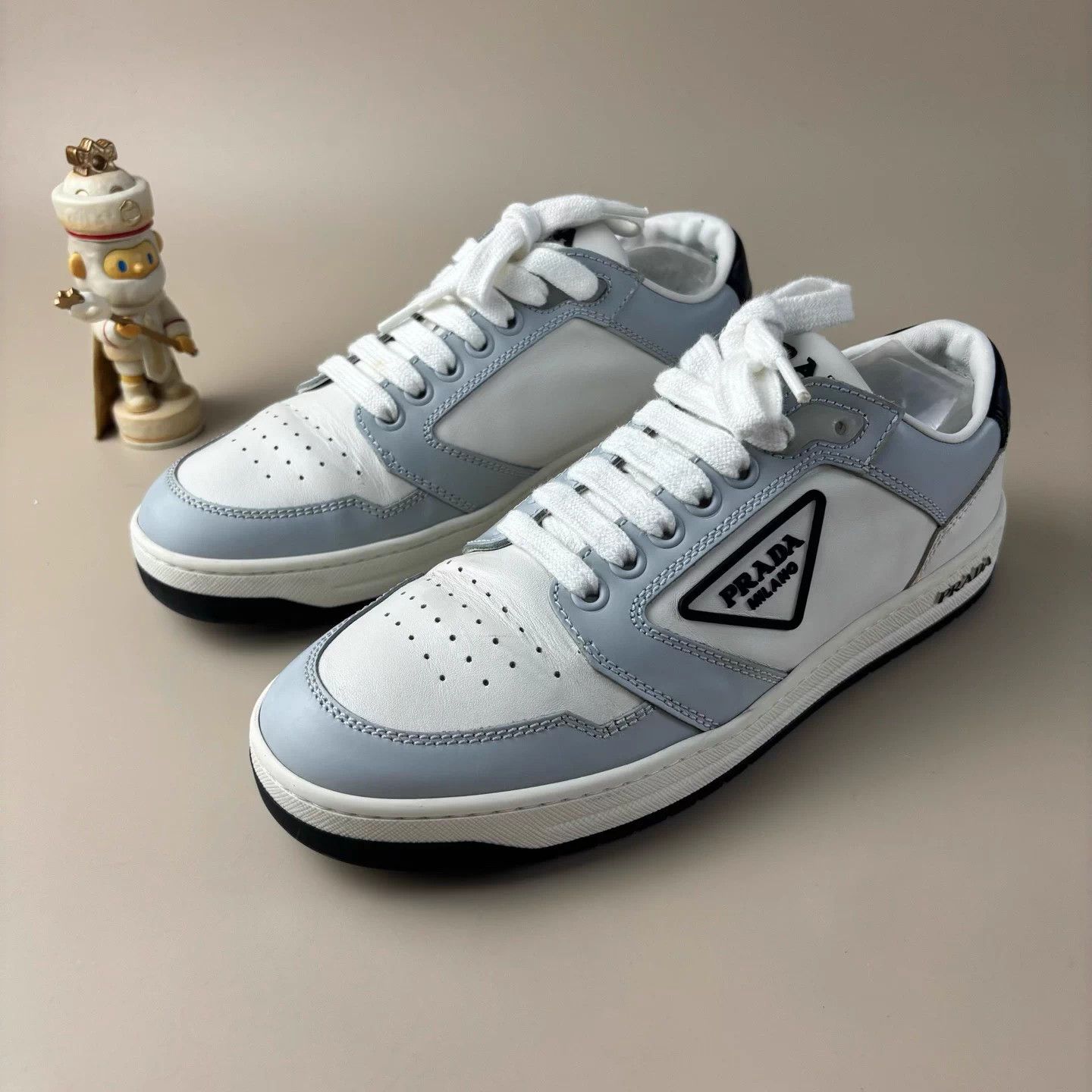 Prada Prada White Blue Triangle Logo Sneakers 37 EU 98% New Size US 6 / IT 36 - 1 Thumbnail