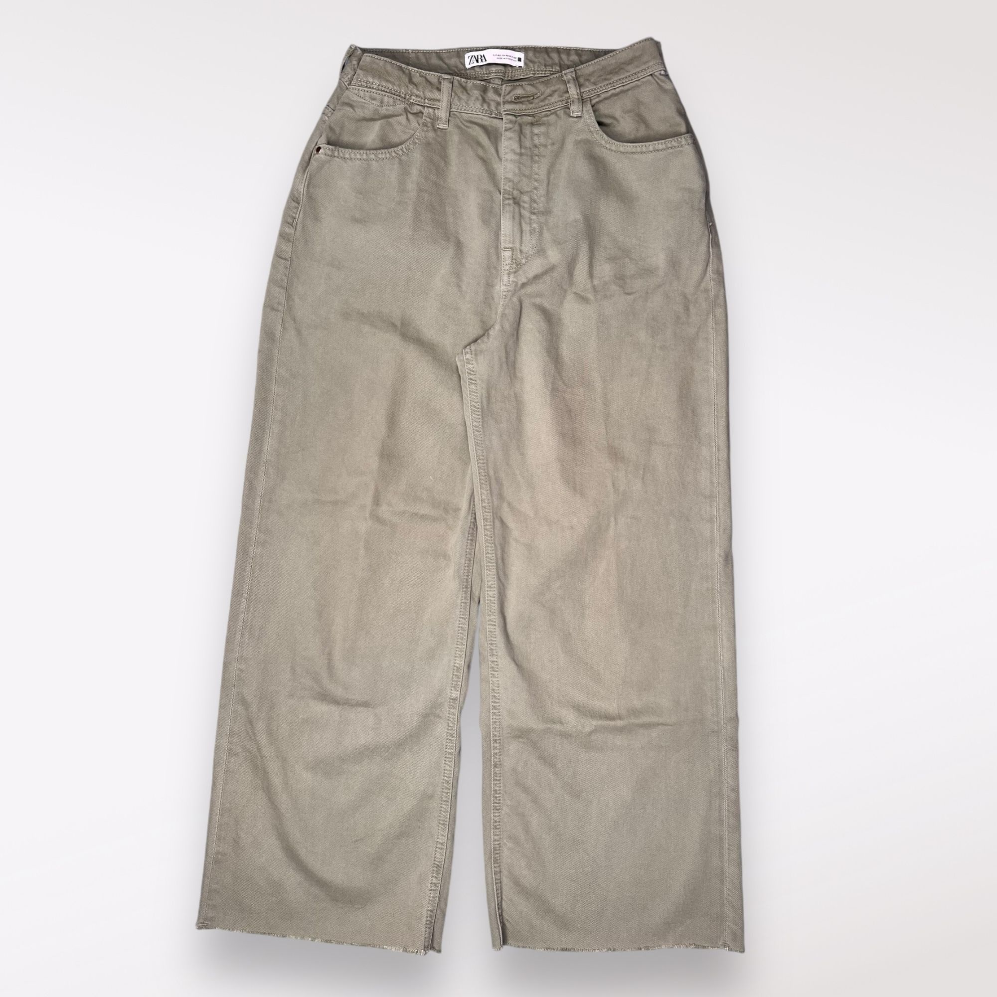 Zara Zara Wide-Leg Jeans Green Denim Cotton SEE MEASUREMENTS Size 26" / US 2 / IT 38 - 1 Thumbnail