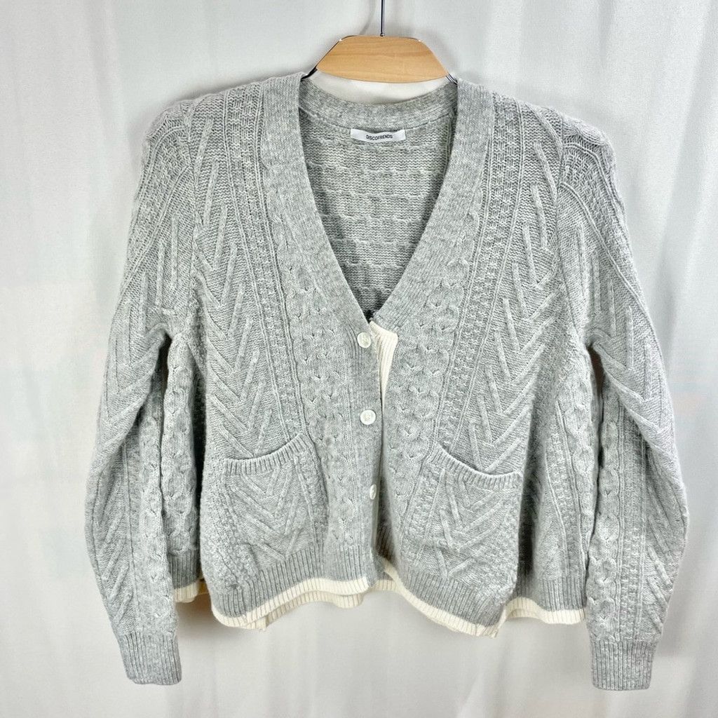 Other Discofriends Heathered Grey A-Line Cableknit Cardigan OS Size ONE SIZE - 2 Thumbnail