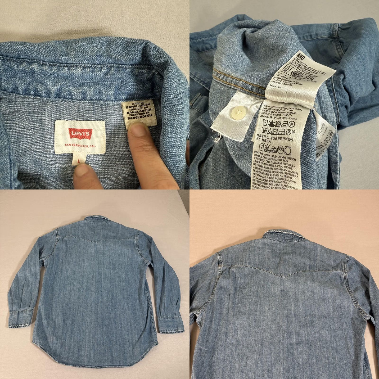 Levi's Levi's Shirt Mens Large Blue Denim Pearl Snap Western Cowboy Cotton Workwear Size US L / EU 52-54 / 3 - 8 Thumbnail