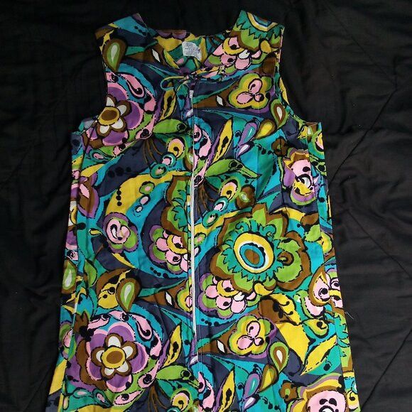 Sears Vintage 60s Sears Abstract Floral Psychedelic Dress Mini Size M / US 6-8 / IT 42-44 - 2 Thumbnail