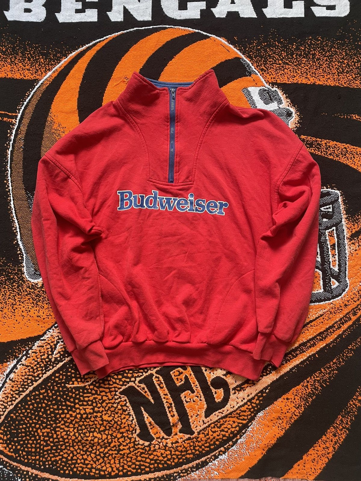 Budweiser × Vintage Vintage Budweiser Beer Half Zip Sweatshirt 90s Size US XL / EU 56 / 4 - 1 Thumbnail
