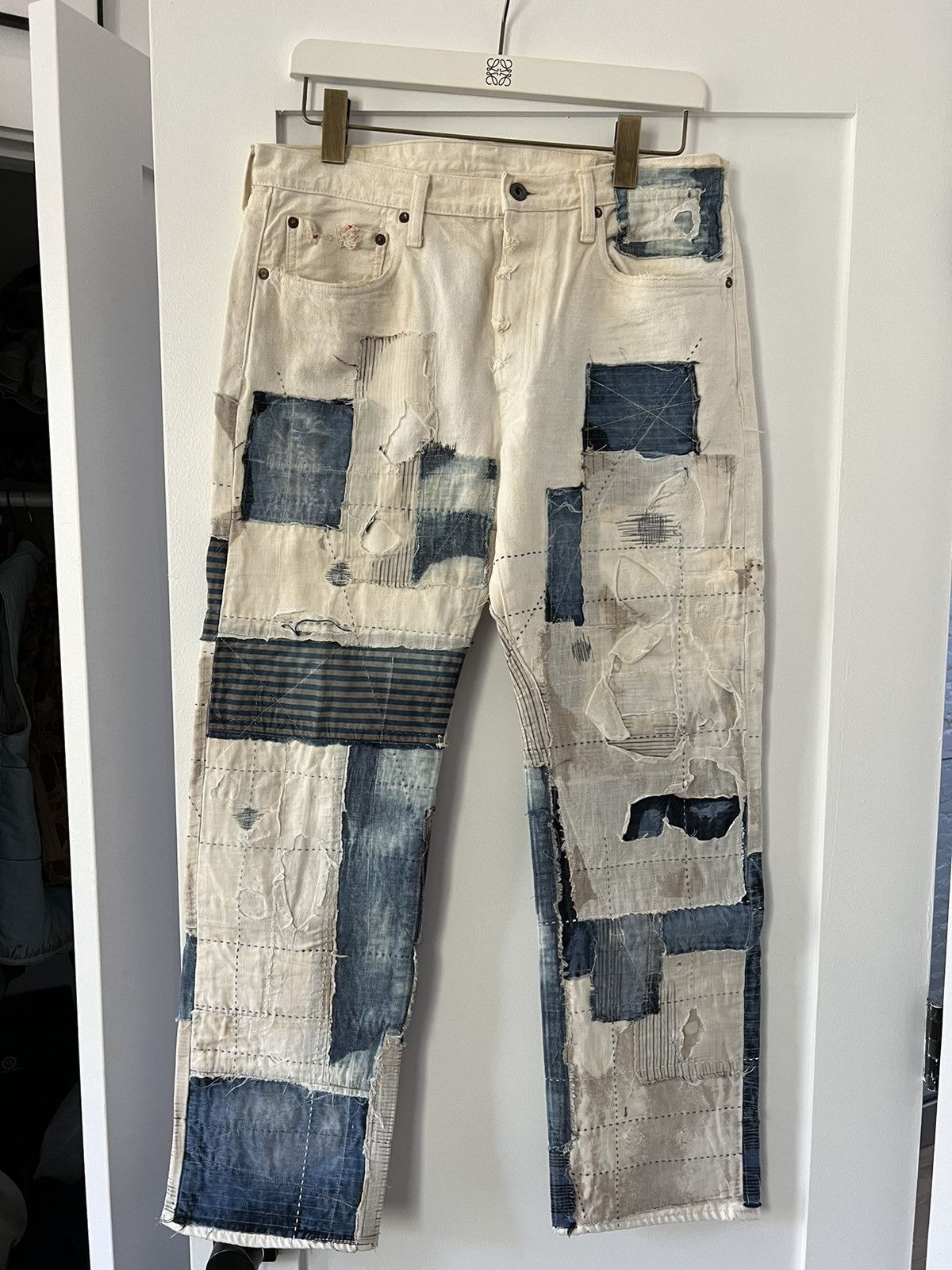 image of Kapital x Kapital Kountry Boro Sashiko Denim in Blue/White, Men's (Size 38)