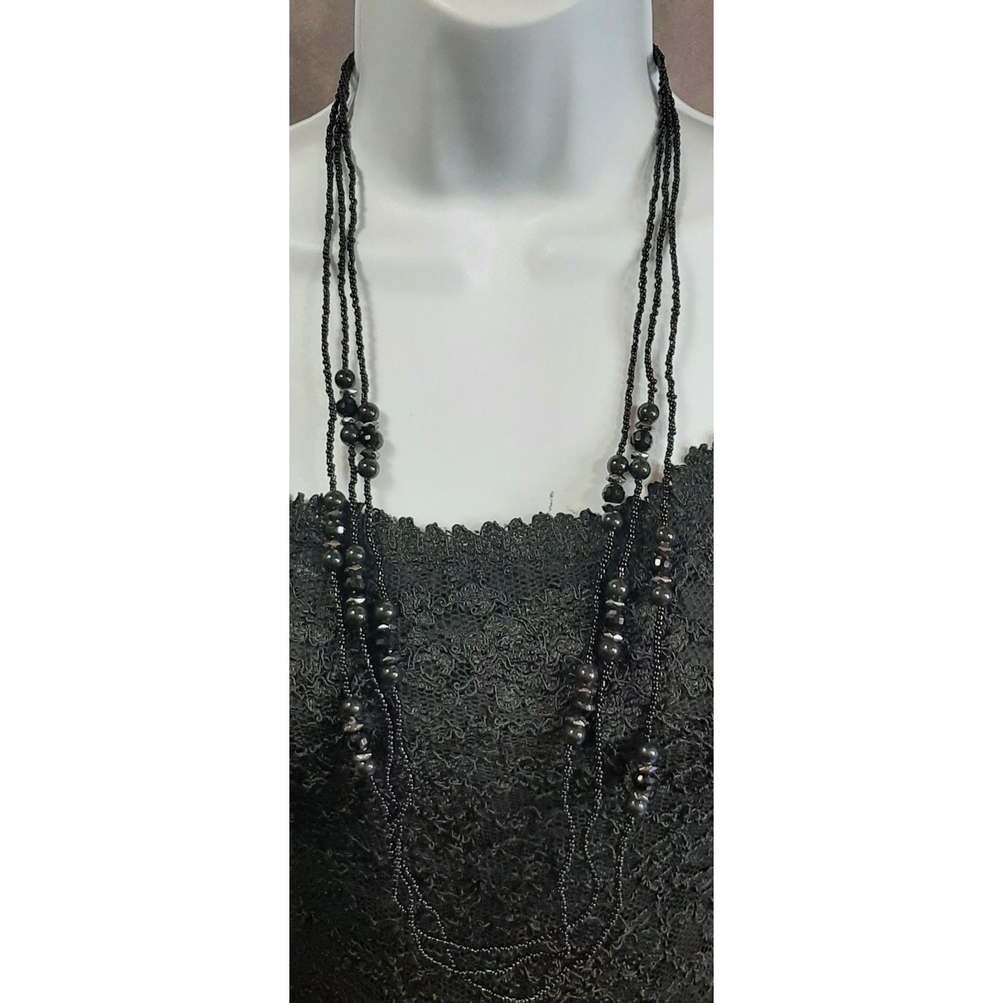 Other Gothic Black Beaded Multi-Strand Necklace With Faceted Accen Size ONE SIZE - 1 Thumbnail
