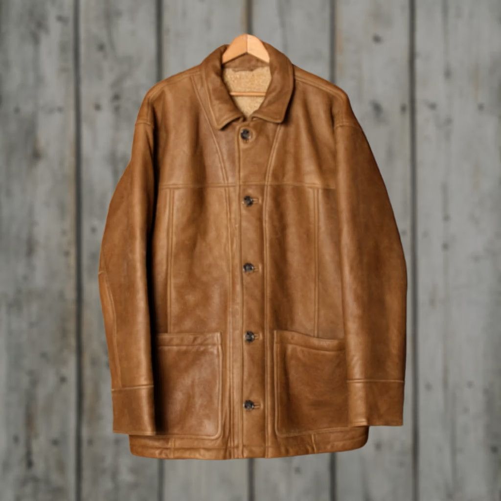 The Territory Ahead VINTAGE Territory Ahead Car Coat Brown Leather Shearling Lined Men's Sz. L Shirt Size US L / EU 52-54 / 3 - 1 Thumbnail