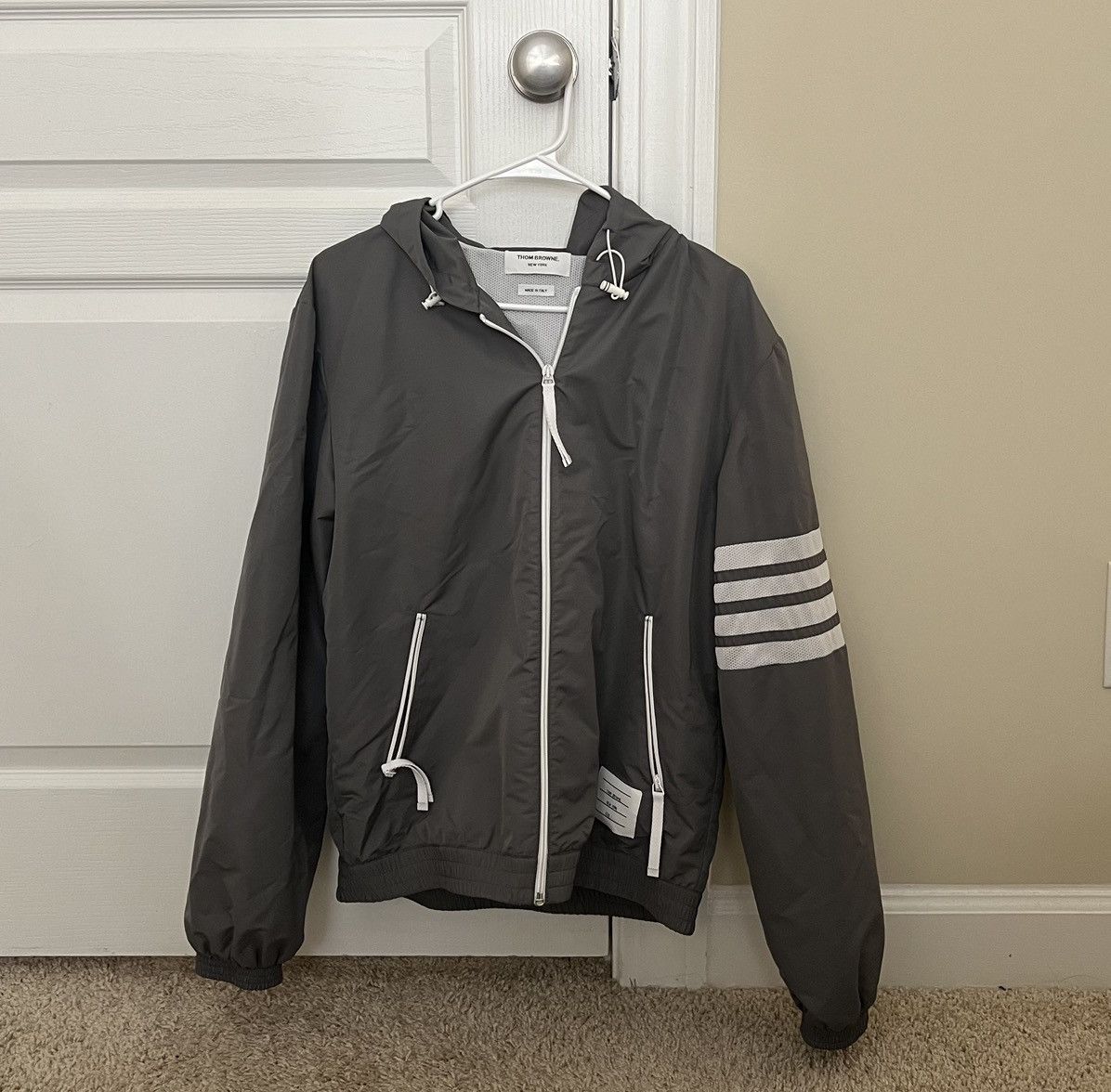 image of Thom Browne Gray Nylon Jacket in Grey, Men's (Size Small)