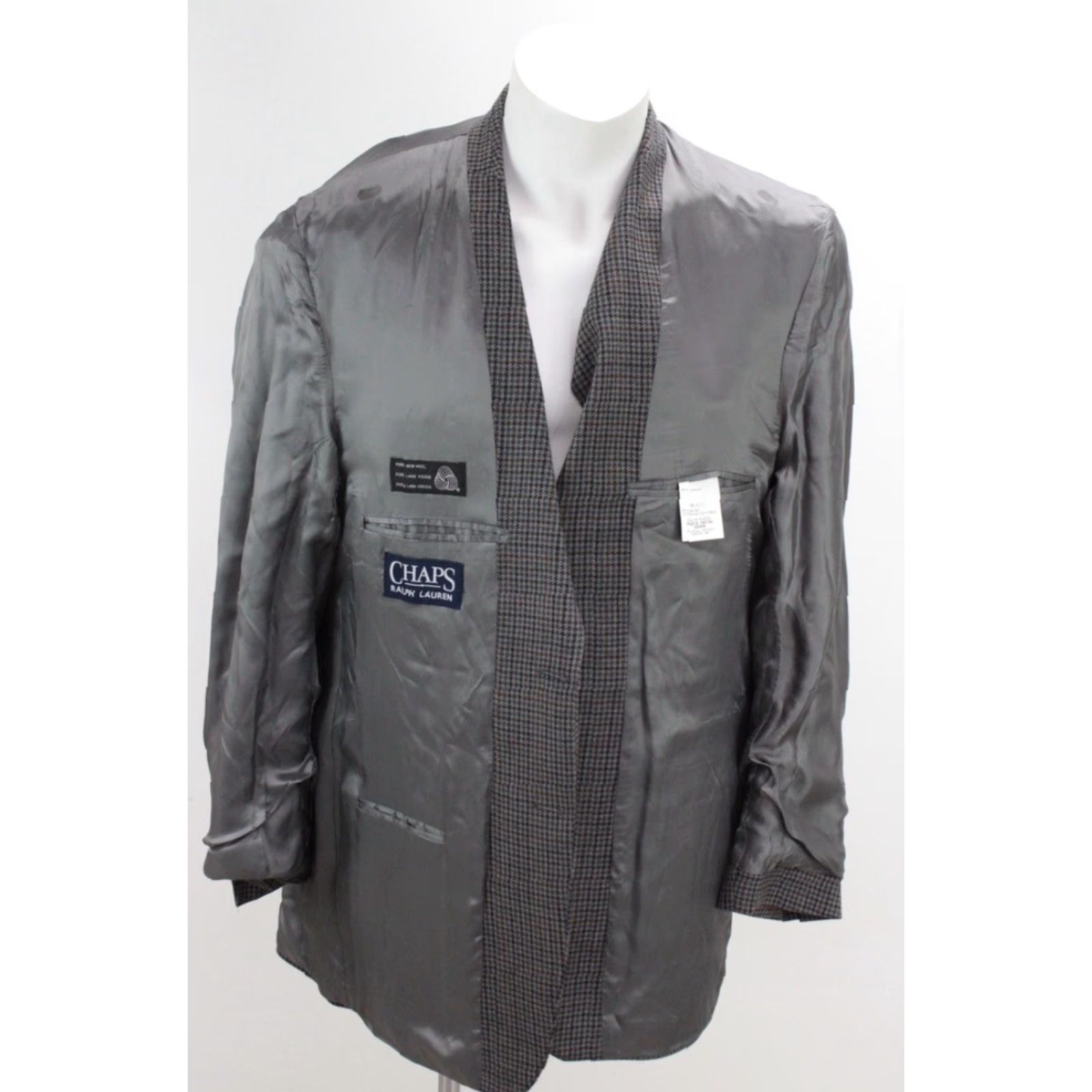Chaps Chaps Ralph Lauren Blazer Men 44L Gray Lambswool Houndstooth Jacket Business Formal Party/Cocktail Travel Wedding Mens Size 44R - 7 Thumbnail