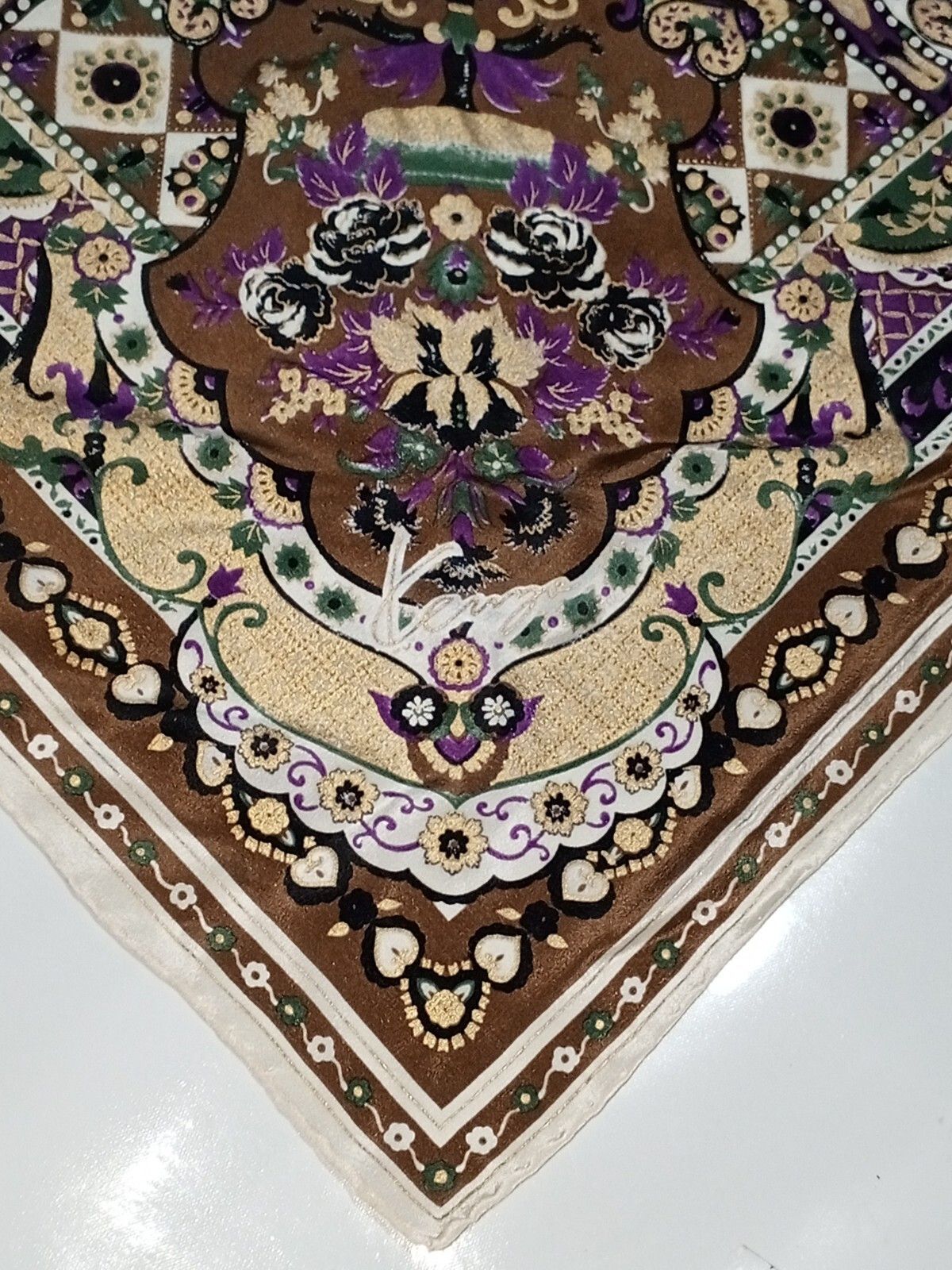 Kenzo KENZO PARIS Floral Flowers Brown Oversized Silk Scarf Size ONE SIZE - 4 Thumbnail
