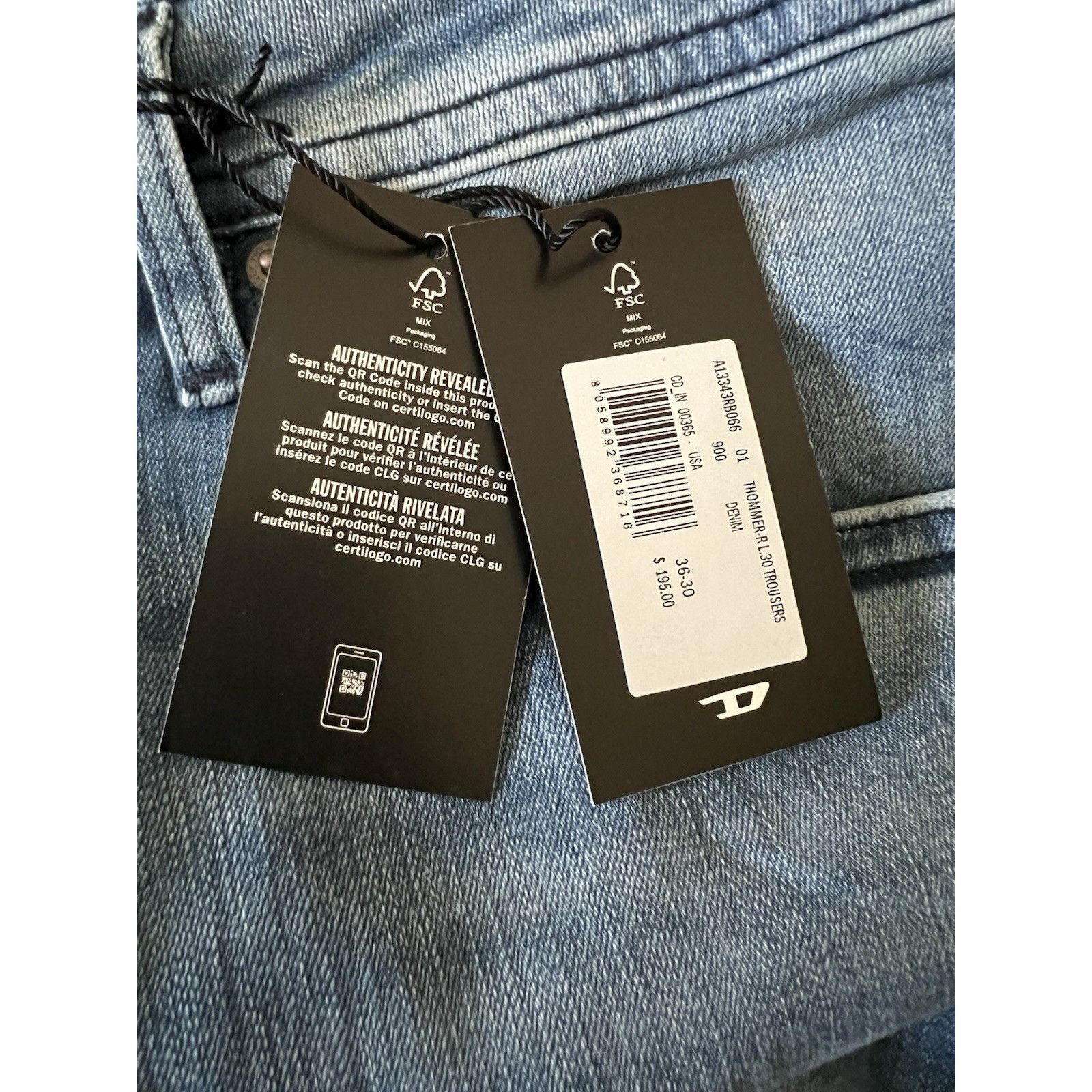Diesel Diesel Mens Thommer Slim Fit Jeans RB066 Blue Size 36/32 Size US 36 / EU 52 - 7 Thumbnail