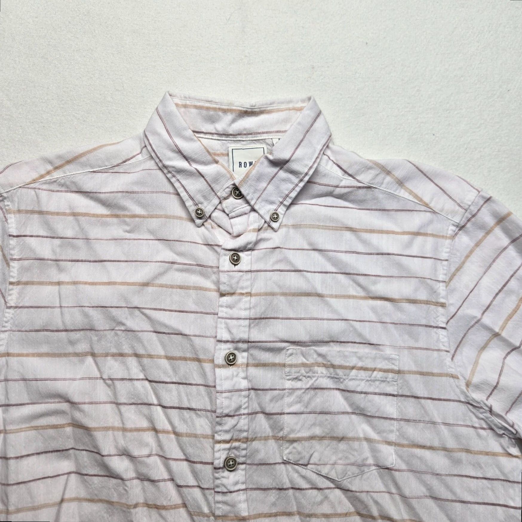 Vintage Rowm Men's White Striped Short Sleeve Button Up Shirt Medium Size US M / EU 48-50 / 2 - 2 Thumbnail